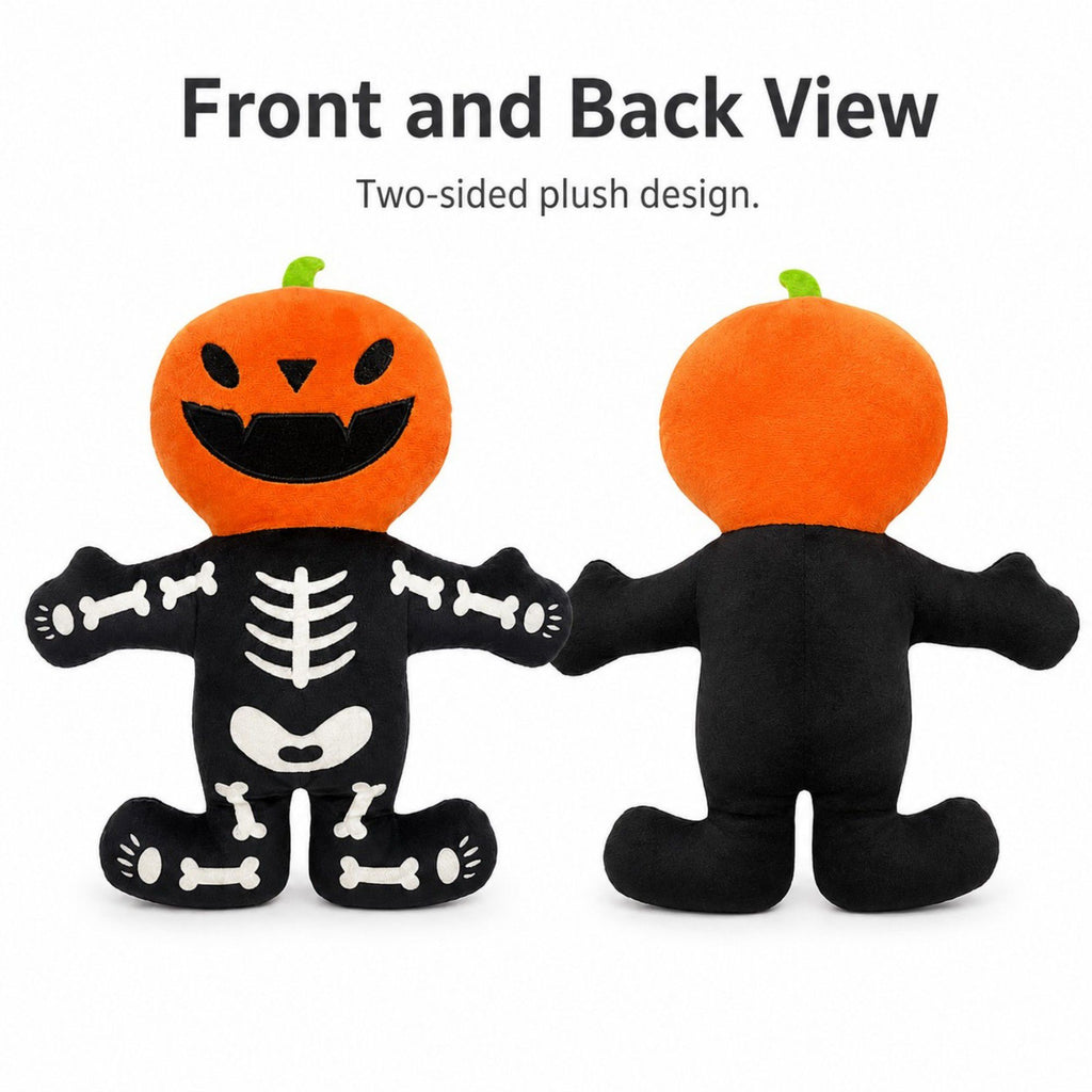 Halloween Pumpkin Skeleton Dog Toy with Built-In Squeaker and Plush Fabric