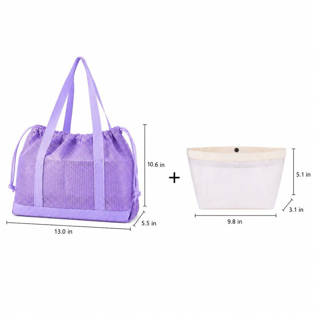 Mesh Drawstring Tote Bag with Carry Handles and Organizer Pouch