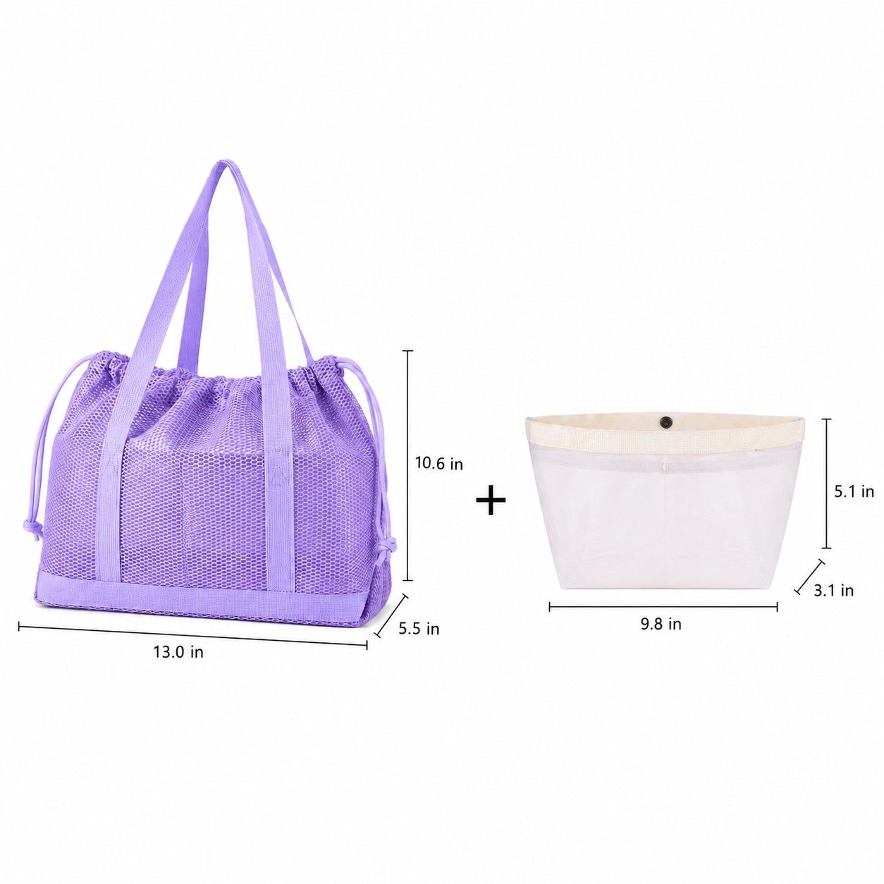 Mesh Drawstring Tote Bag with Carry Handles and Organizer Pouch