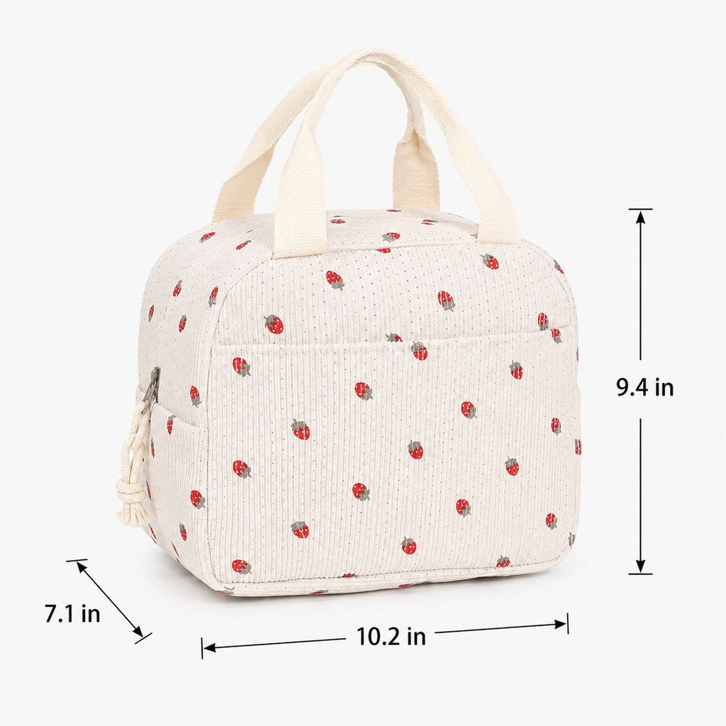 Floral Corduroy Insulated Lunch Tote Bag with Front Pocket and Zip Closure