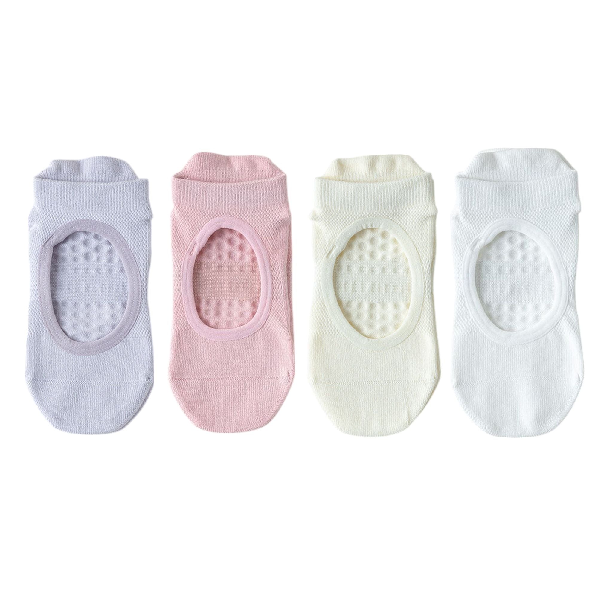 Anna-Kaci 4 Pairs Women's Non-Slip Yoga Socks Soft Cotton Grip Sole Low-Cut Design with Arch Ventilation for Pilates Barre