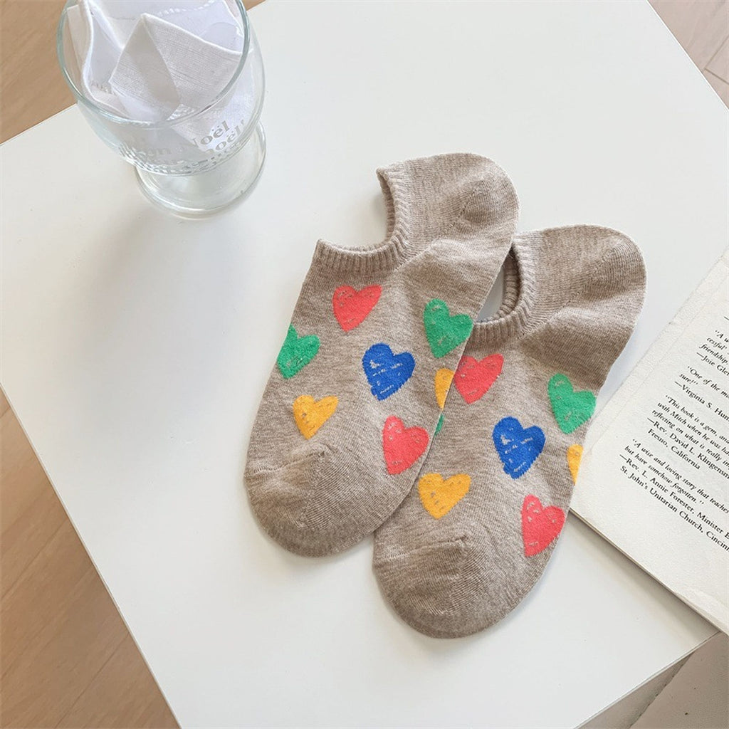 Anna-Kaci Women's Summer Colorful Heart-Printed No-Show Socks 6pk