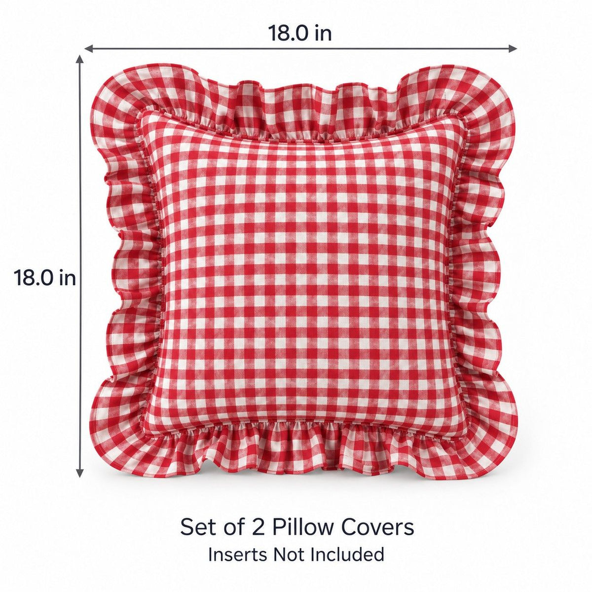 2 Pack Gingham Check Ruffle Throw Pillow Covers 18 x 18 Inch