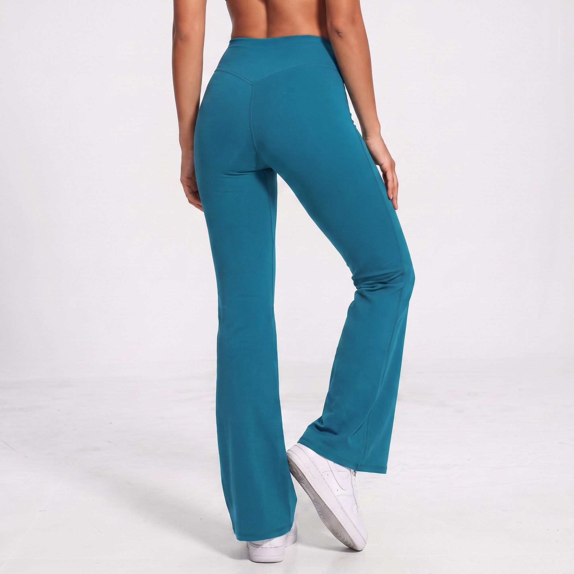 High Waist Flare Yoga Pants with Contour Seams Full Length Fitted Workout Leggings for Gym