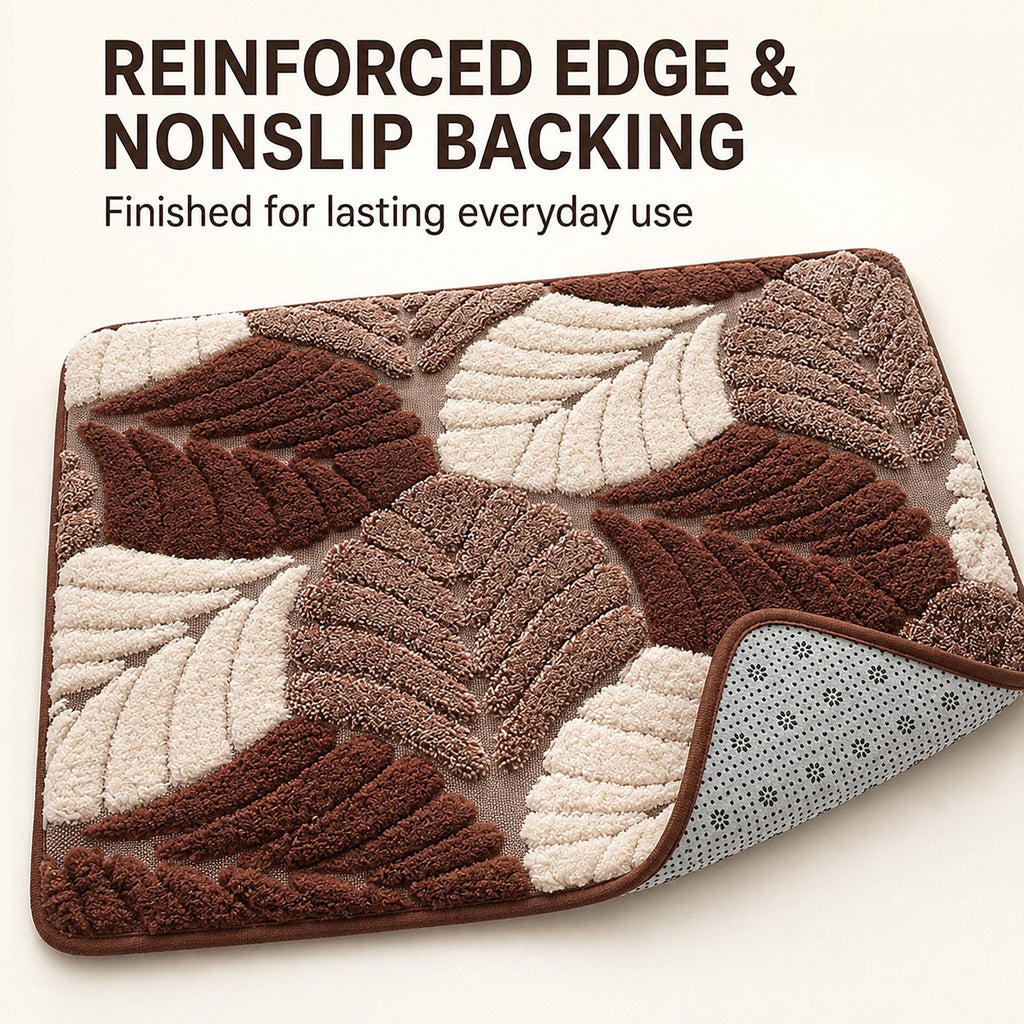 Botanical Leaf Bath Mat Nonslip Tufted Accent Rug 15.7 x 23.6 Inches