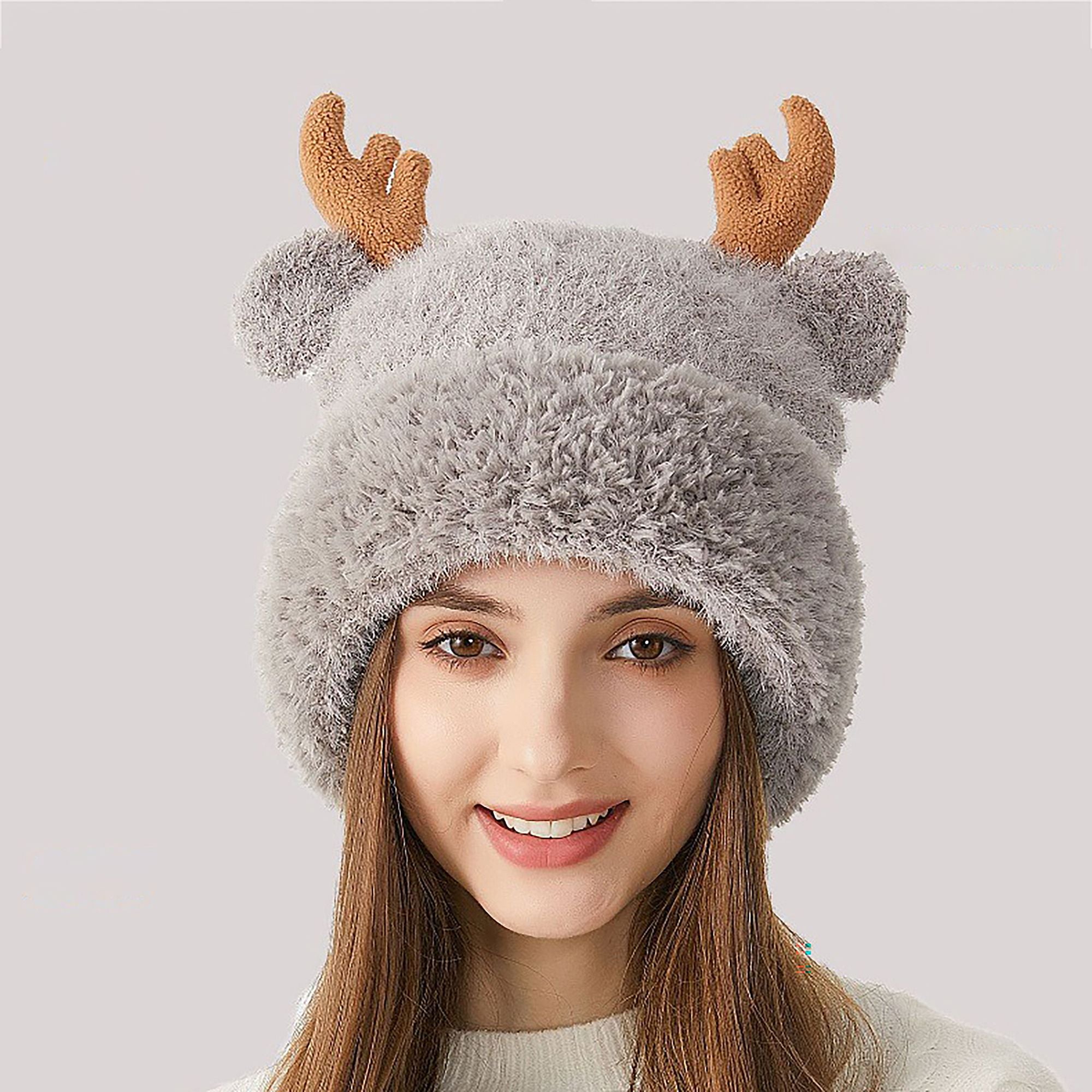 Anna-Kaci Women's Reindeer Antler Fleece Hat - Cute & Warm Winter Accessory