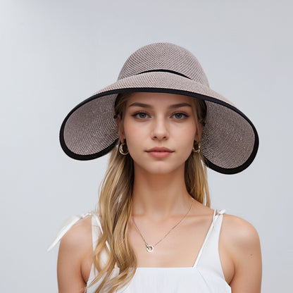 Anna-Kaci Womens Roll Up Straw Sun Visor Wide Brim Bow Detail Adjustable UV Protection Packable Summer Hat