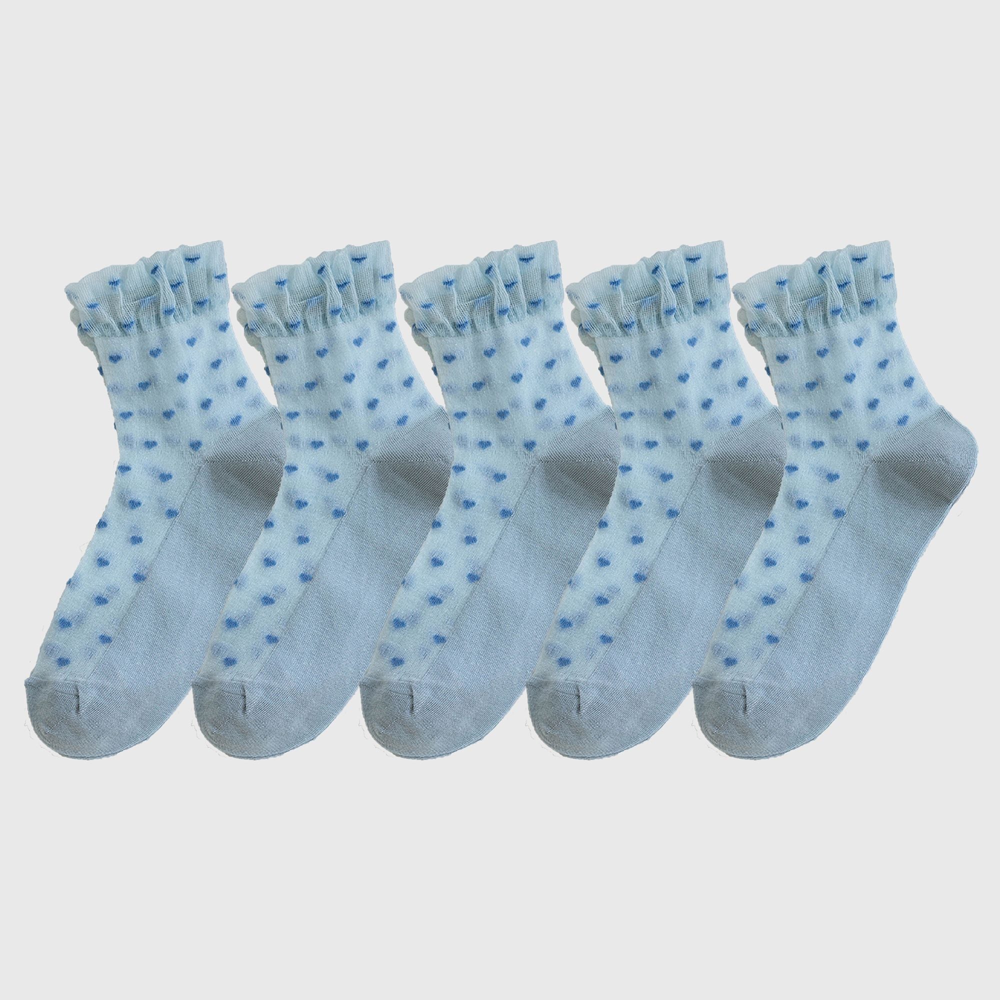 Anna-Kaci Women’s Sheer Crew Socks 5-Pack with Heart Pattern – Everyday Comfort Fit  Description: