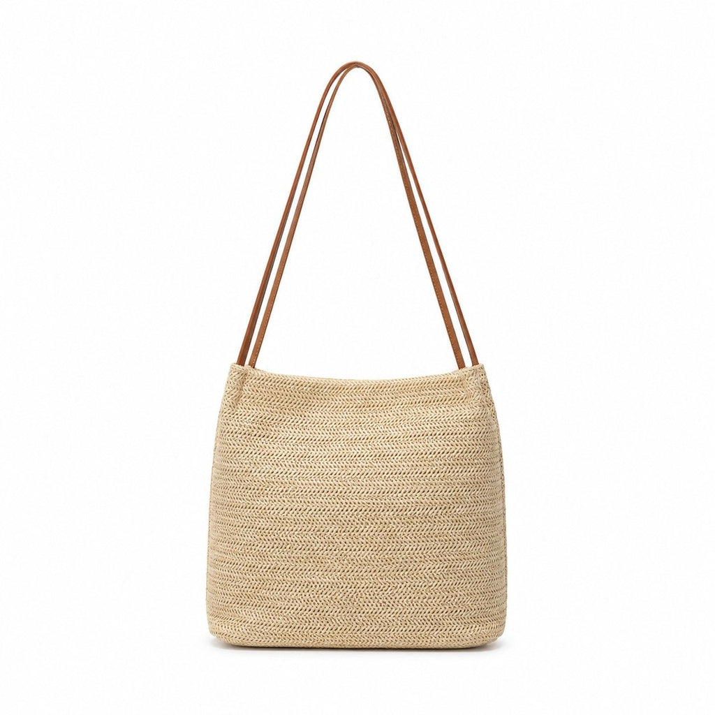 Woven Look Bucket Shoulder Bag with Magnetic Closure and Long Strap