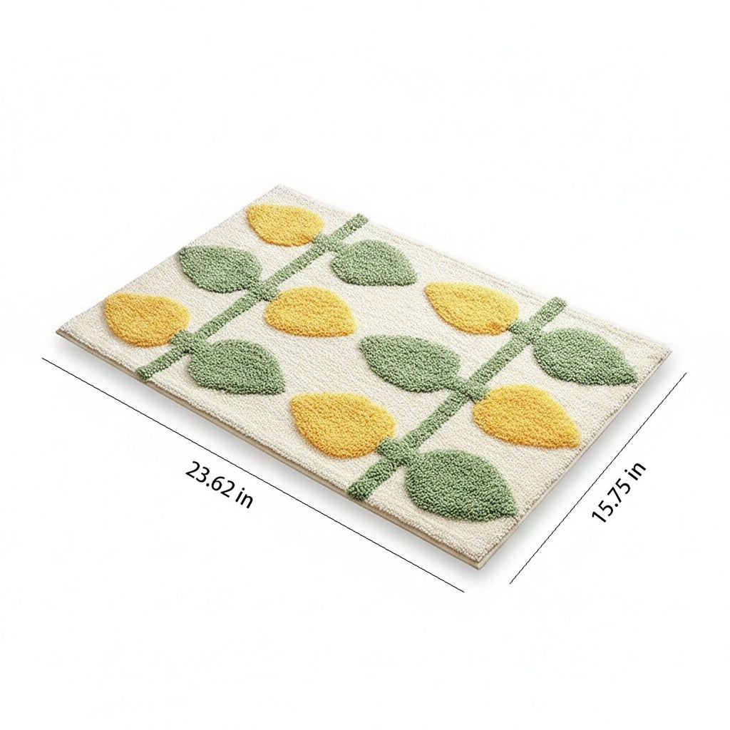 Tufted Floor Mat with Floral Daisy Pattern Non Slip Backing Soft Plush Decorative Scalloped Edge Rug