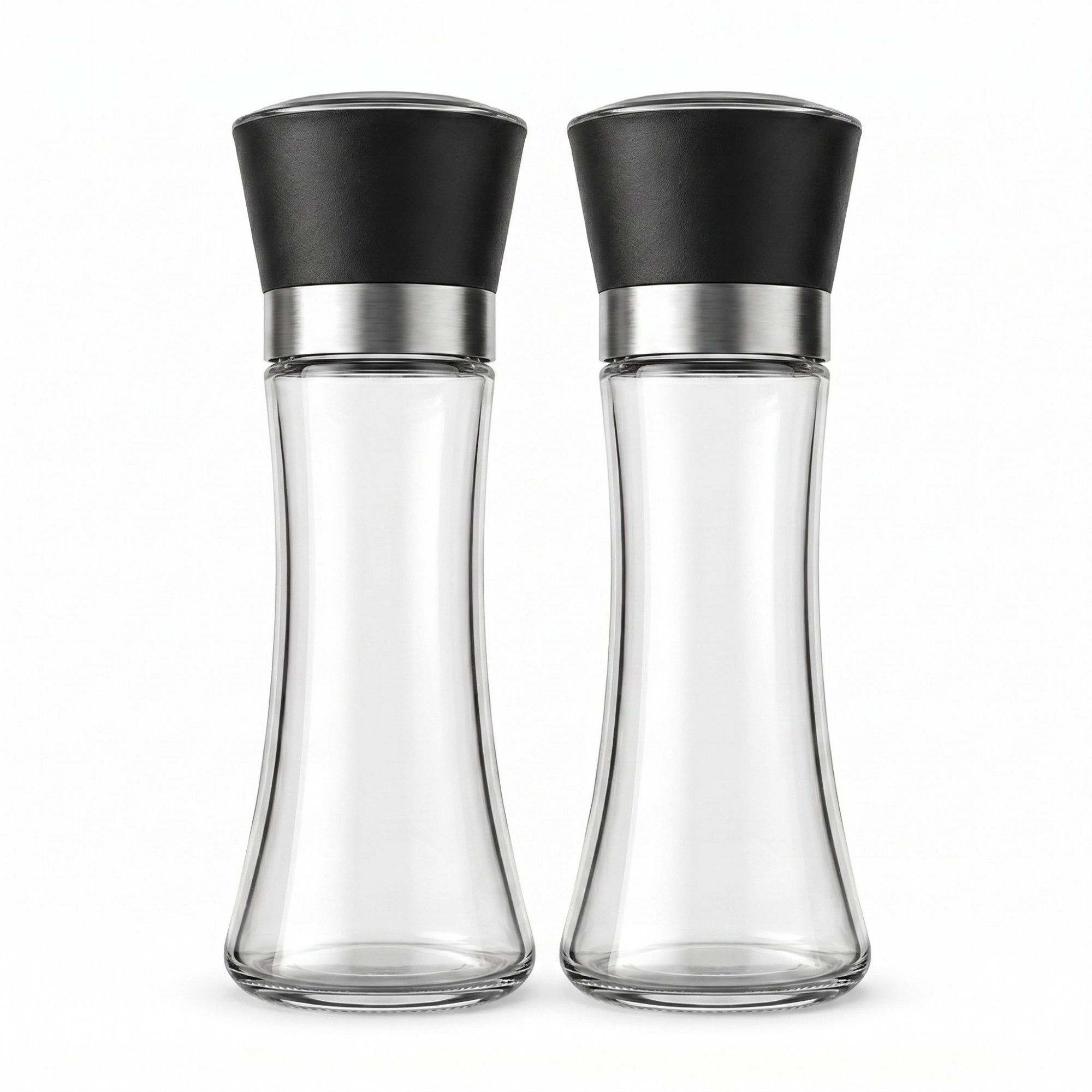2-Piece Glass Salt and Pepper Grinder Set with Stainless Steel Accent