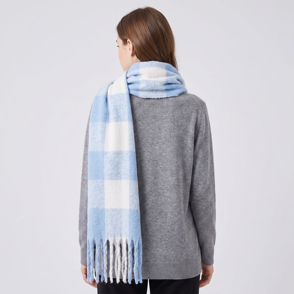 Oversized Plaid Scarf with Fringe Soft Brushed Winter Wrap