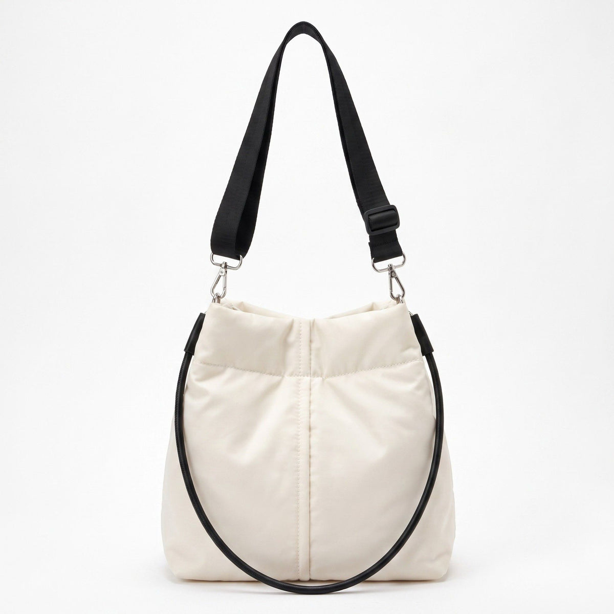 Vertical Seam Padded Hobo Tote Bag with Dual Convertible Straps for Shoulder Crossbody Wear 9.4x8.7x4.7in