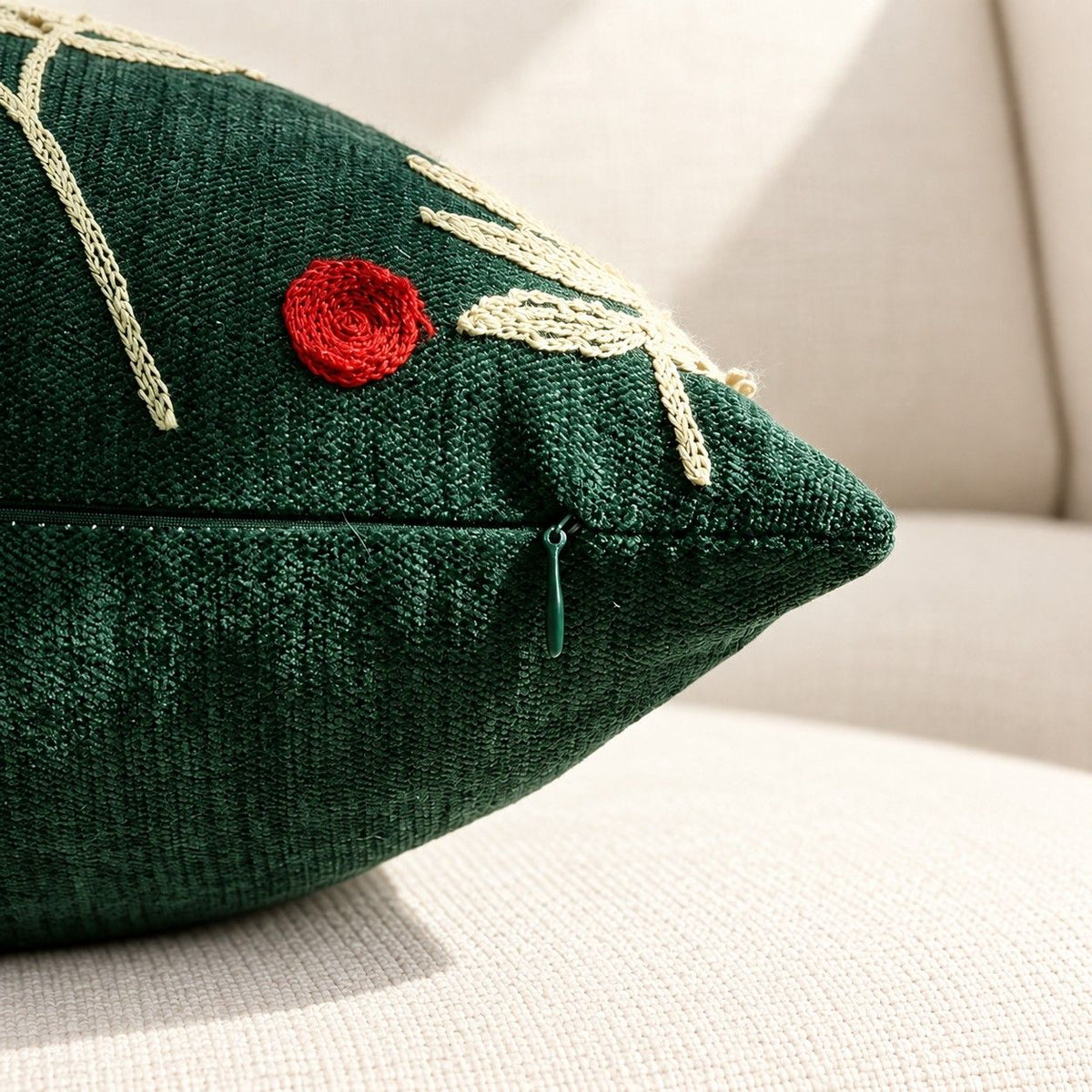Christmas Embroidered Throw Pillow Cover 18 x 18 Inch Holiday Home Decor