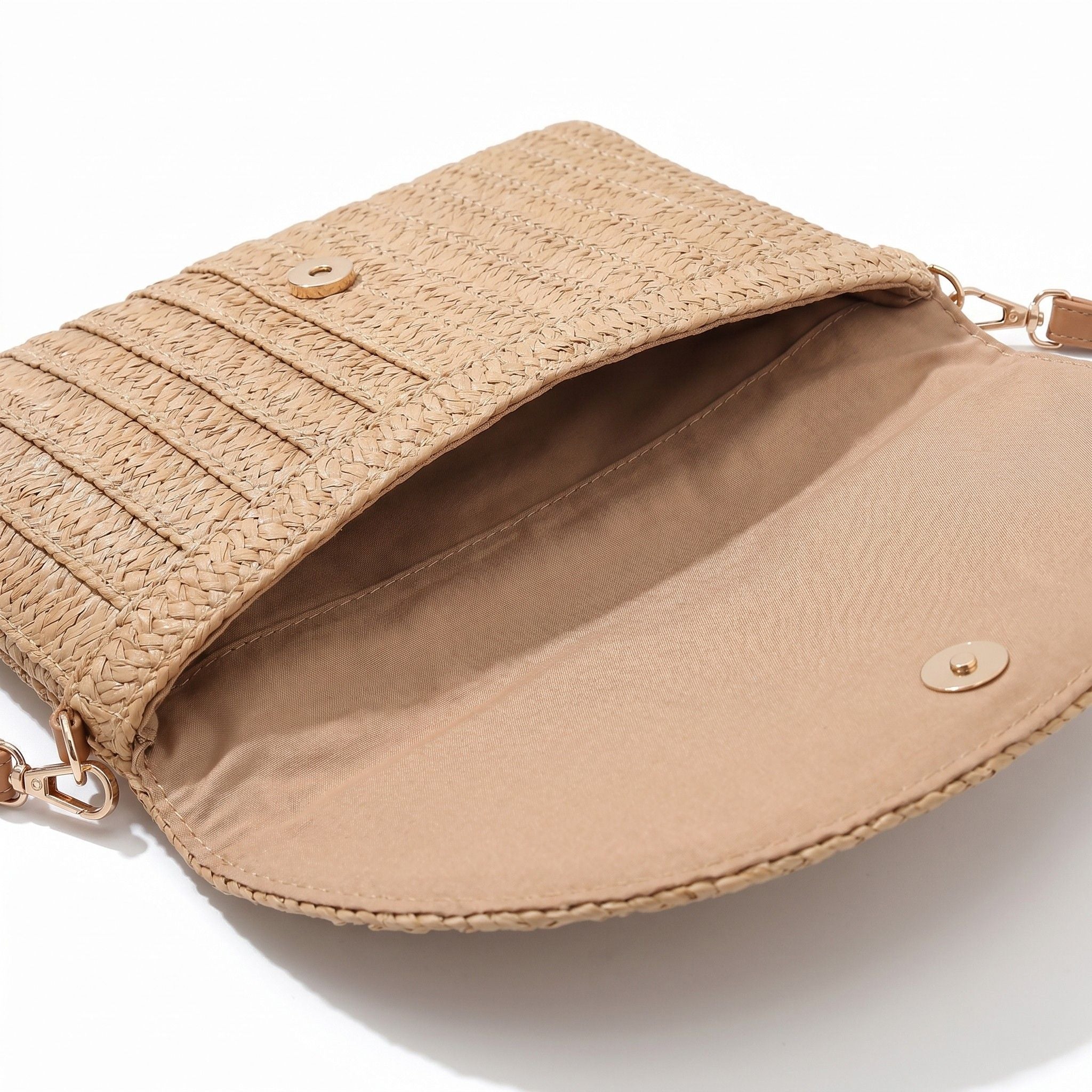 Woven Straw Crossbody Clutch Bag with Flap Closure Adjustable Strap Lightweight Shoulder Handbag
