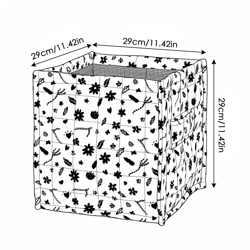 Quilted Floral Storage Cube Bin with Side Handle 11.4 Inch