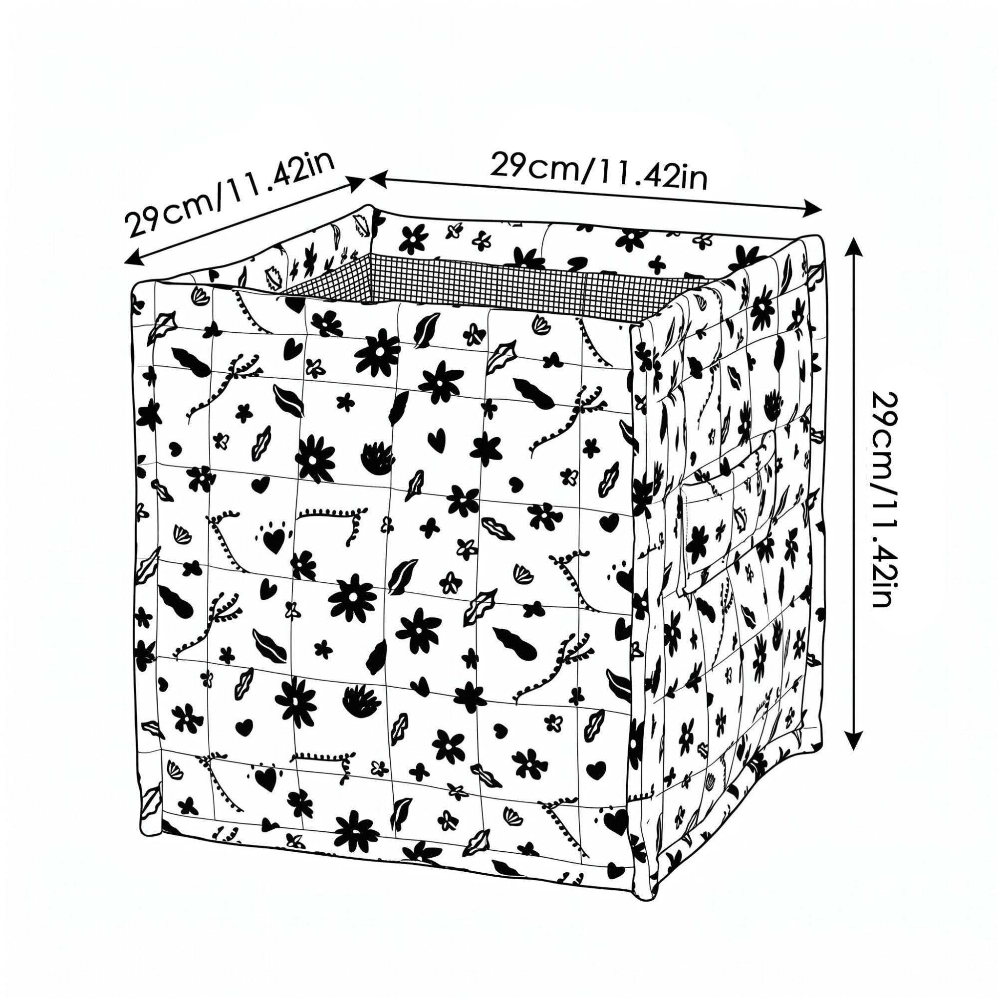 Quilted Floral Storage Cube Bin with Side Handle 11.4 Inch