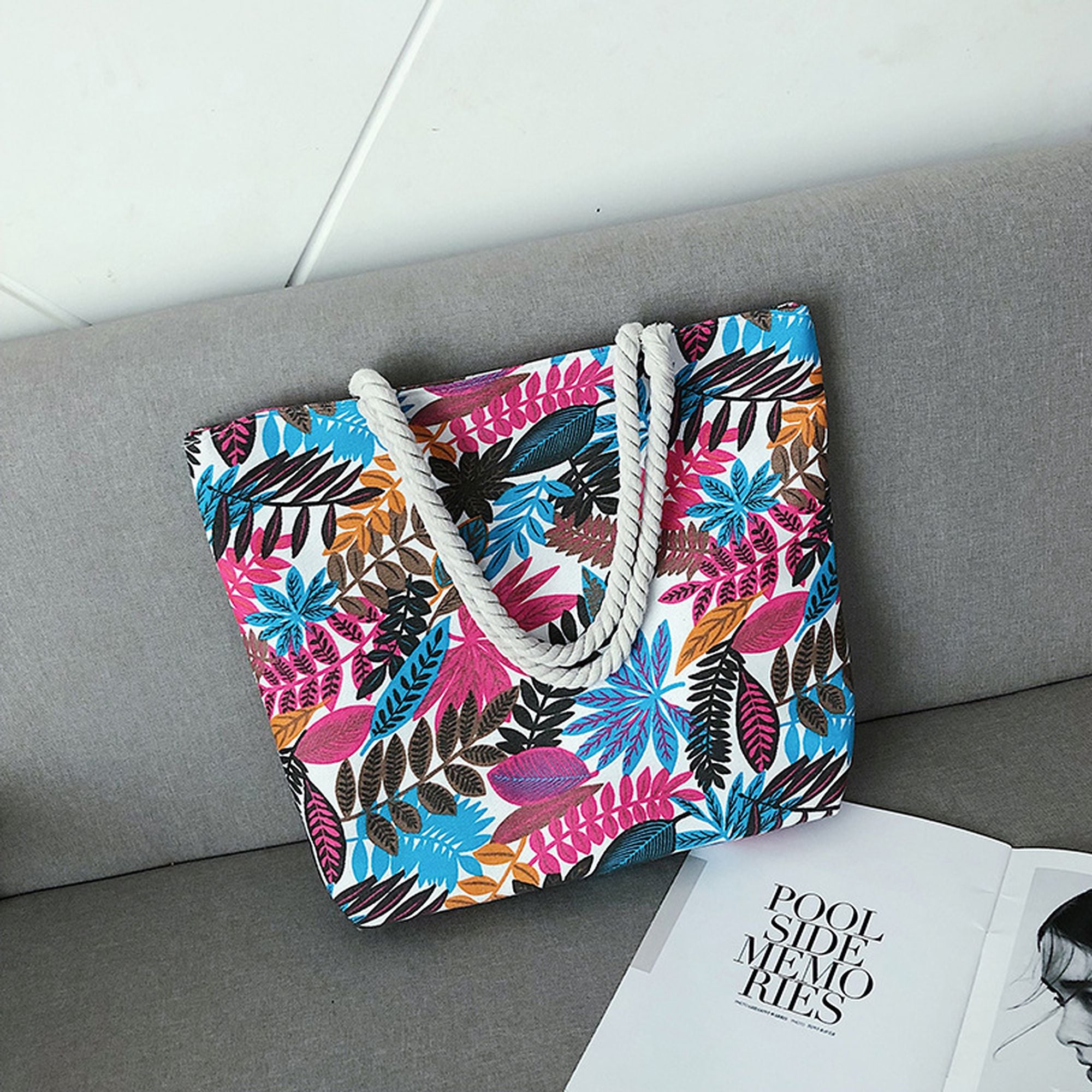 Anna-Kaci Women's Tropical Leaf Print Canvas Tote Bag - Large Capacity Shoulder Bag