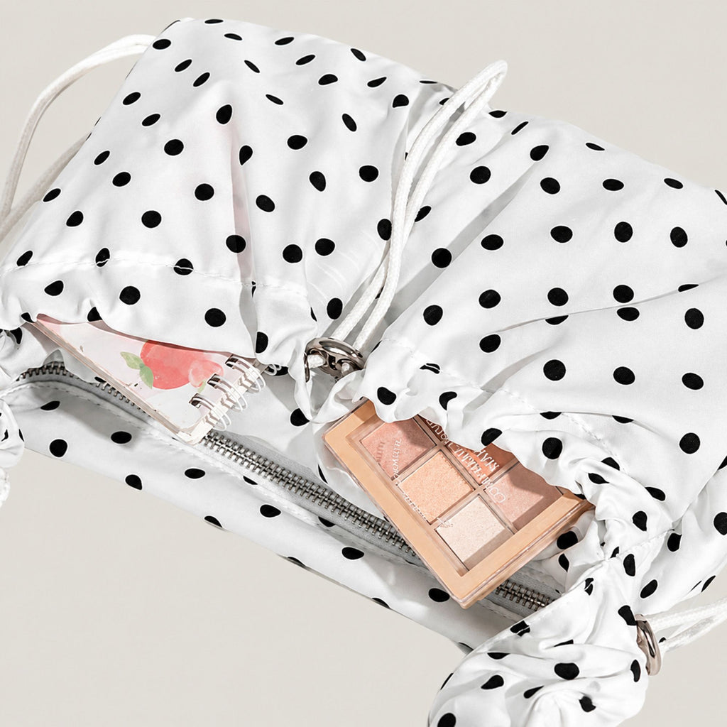Polka Dot Cloud Shoulder Bag Ruched Drawstring Underarm Purse Sweet Ruffled Hobo Handbag