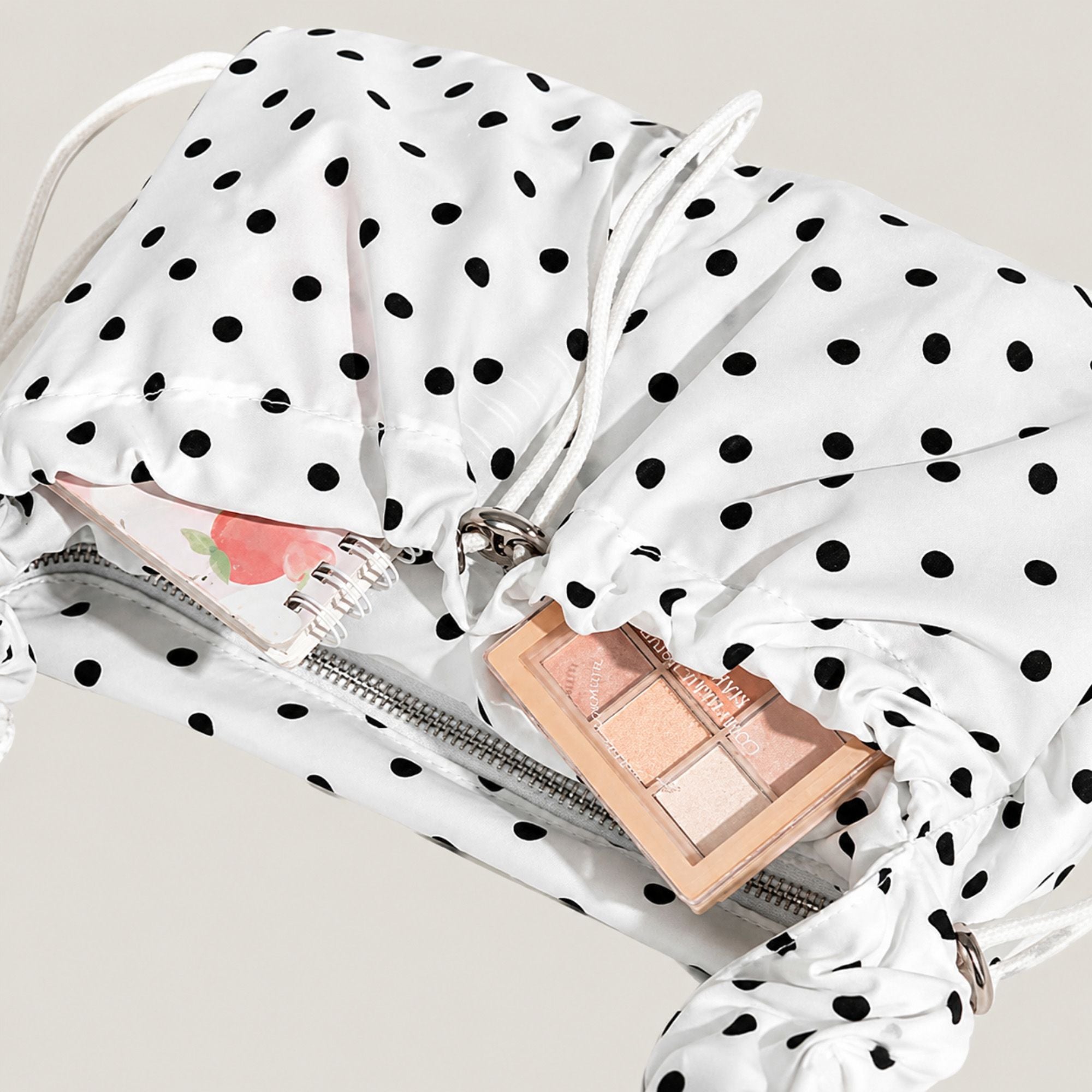 Polka Dot Cloud Shoulder Bag Ruched Drawstring Underarm Purse Sweet Ruffled Hobo Handbag