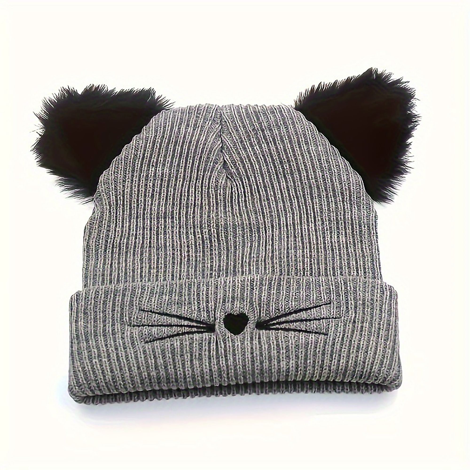Anna-Kaci Women's Cat Ear Knit Beanie - Faux Fur Ears with Valentine Heart Whisker Embroidery for Cute Casual Winter Wear