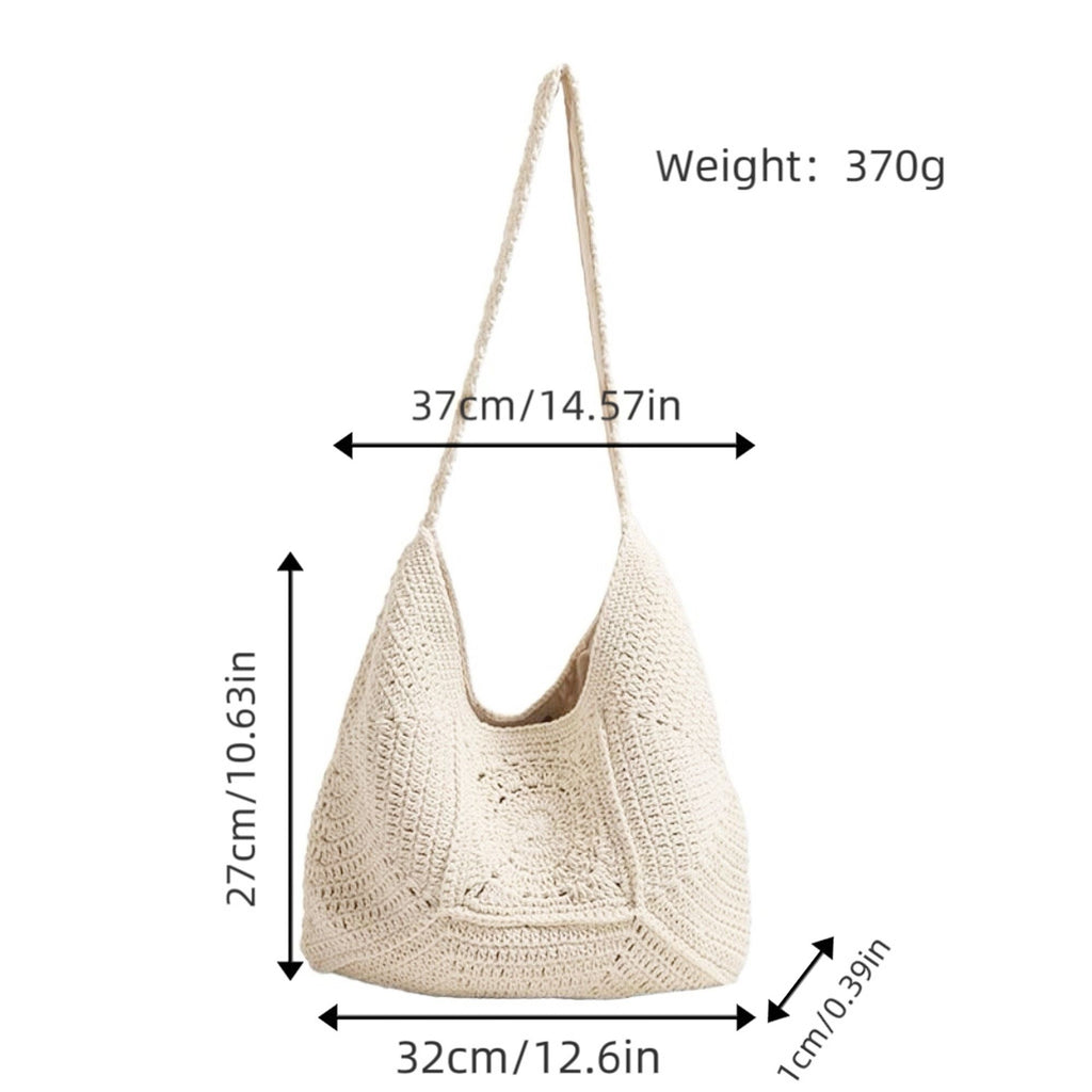 Woven Crochet Shoulder Bag with Geometric Pattern Slouchy Hobo Lightweight Knit Handbag