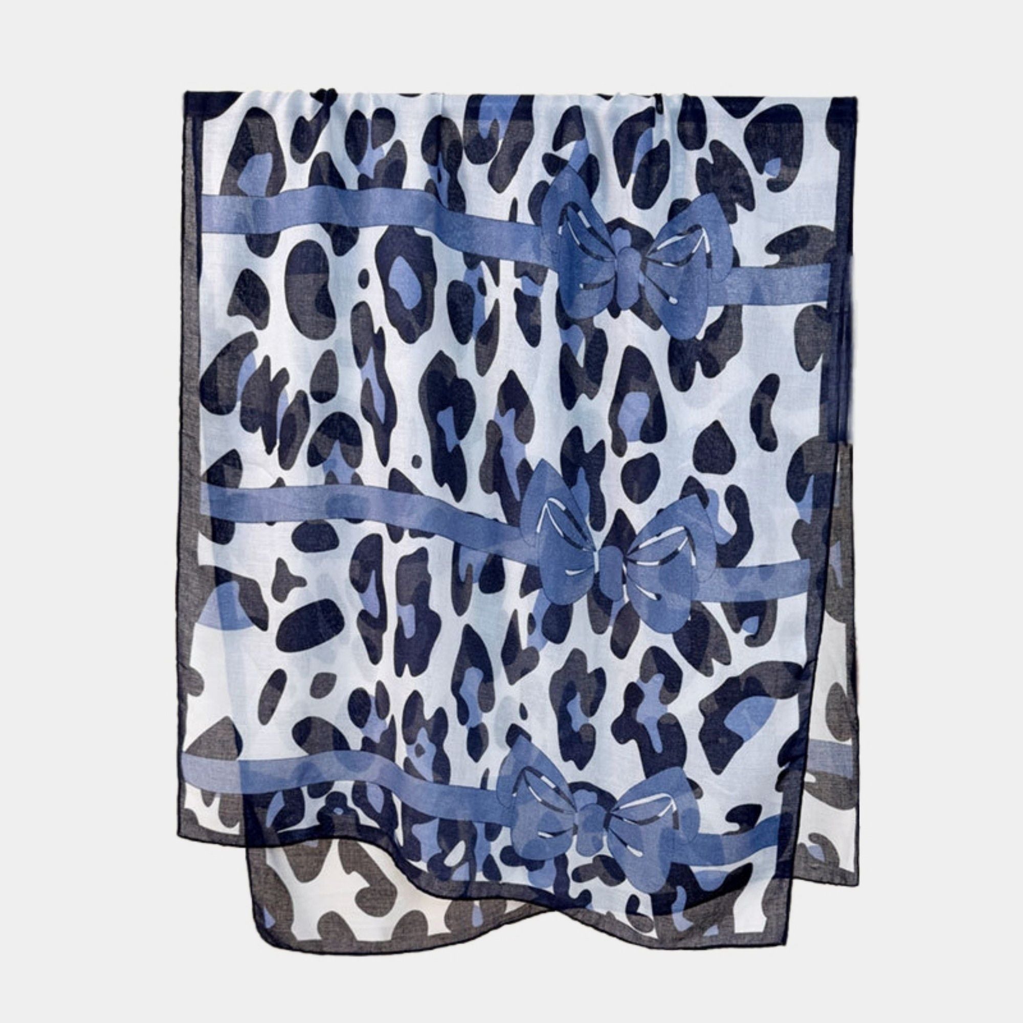 Anna-Kaci Women's Leopard Print Lightweight Scarf with Bow Accent Stripes and Sheer Draped Fabric for Effortless Everyday Style 33.5x71in