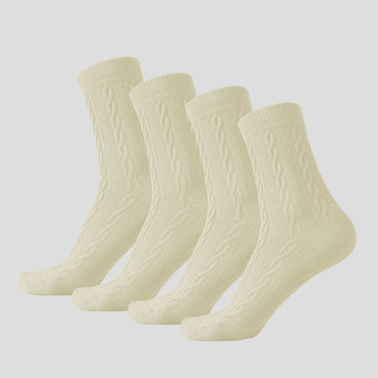 Anna-Kaci Women's Classic Crew Socks Cable-Knit Cotton for Casual Stability and Comfort 2 Pairs