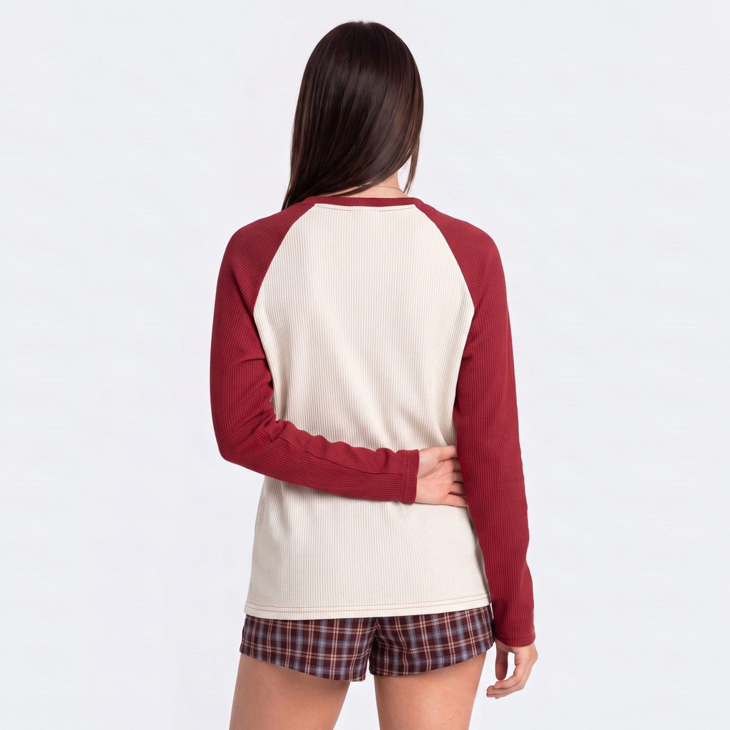 Colorblock Waffle Knit Raglan Long Sleeve Top