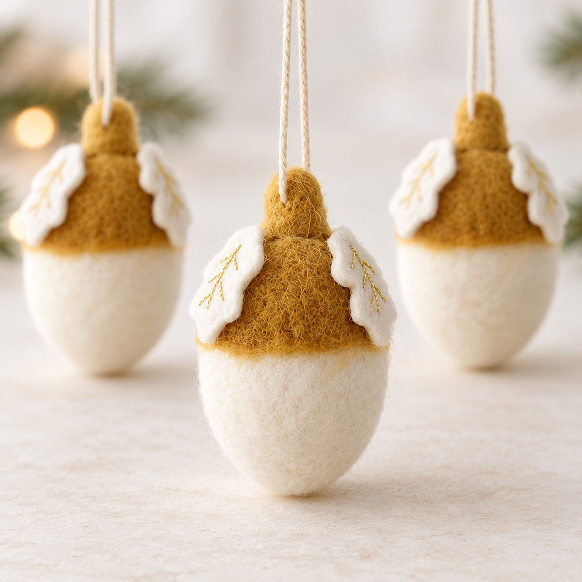 3 Piece Felt Acorn Hanging Christmas Ornament Set Gift