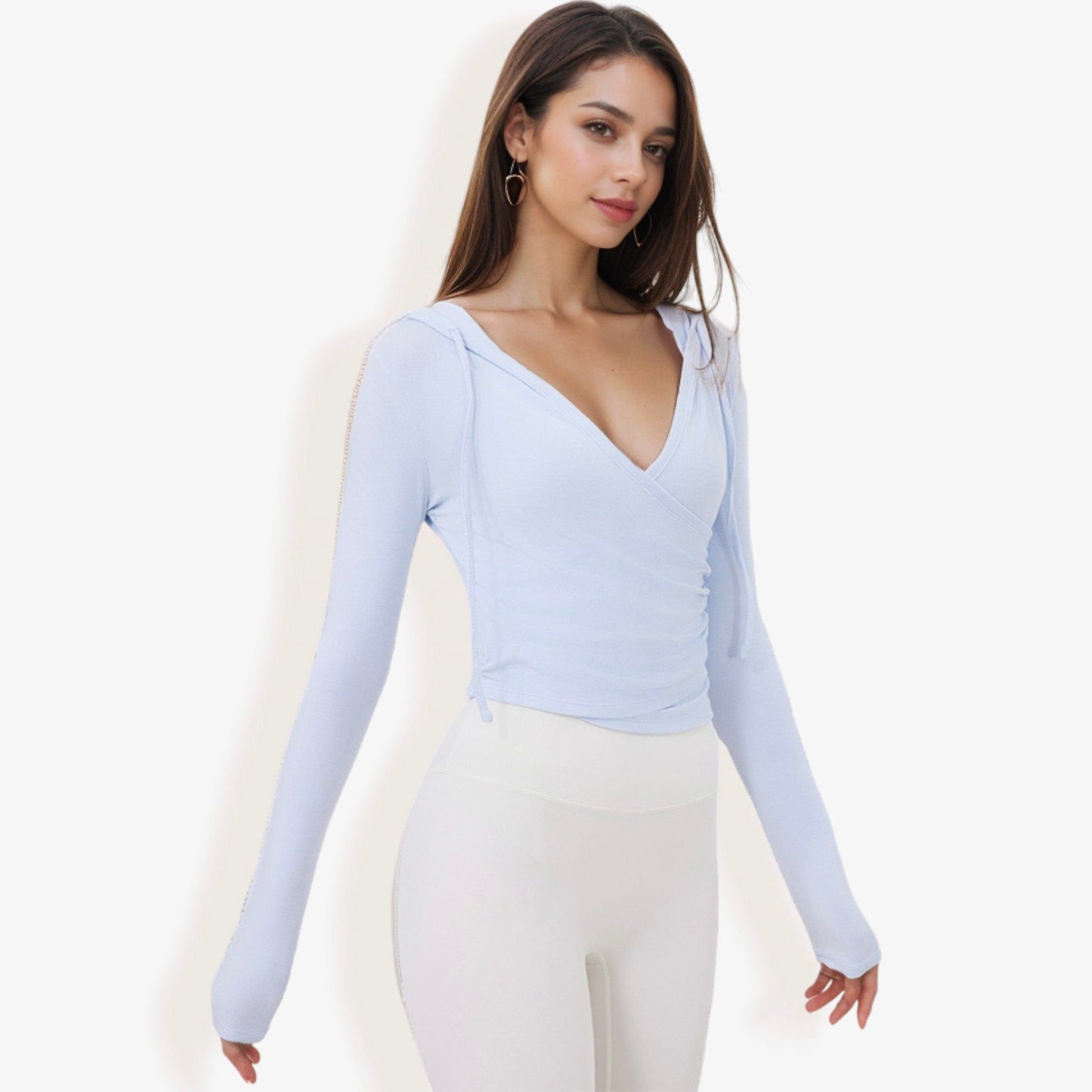 Hooded Long Sleeve Wrap-Around Activewear Top