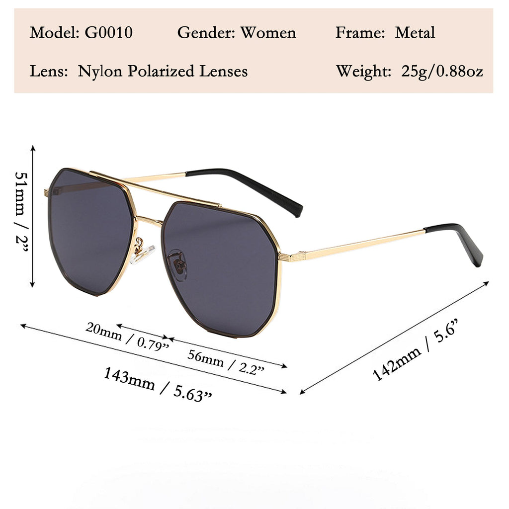 Anna-Kaci Women's Rimmed Hexagonal Polarized Aviator Sunglasses UV400 Protection