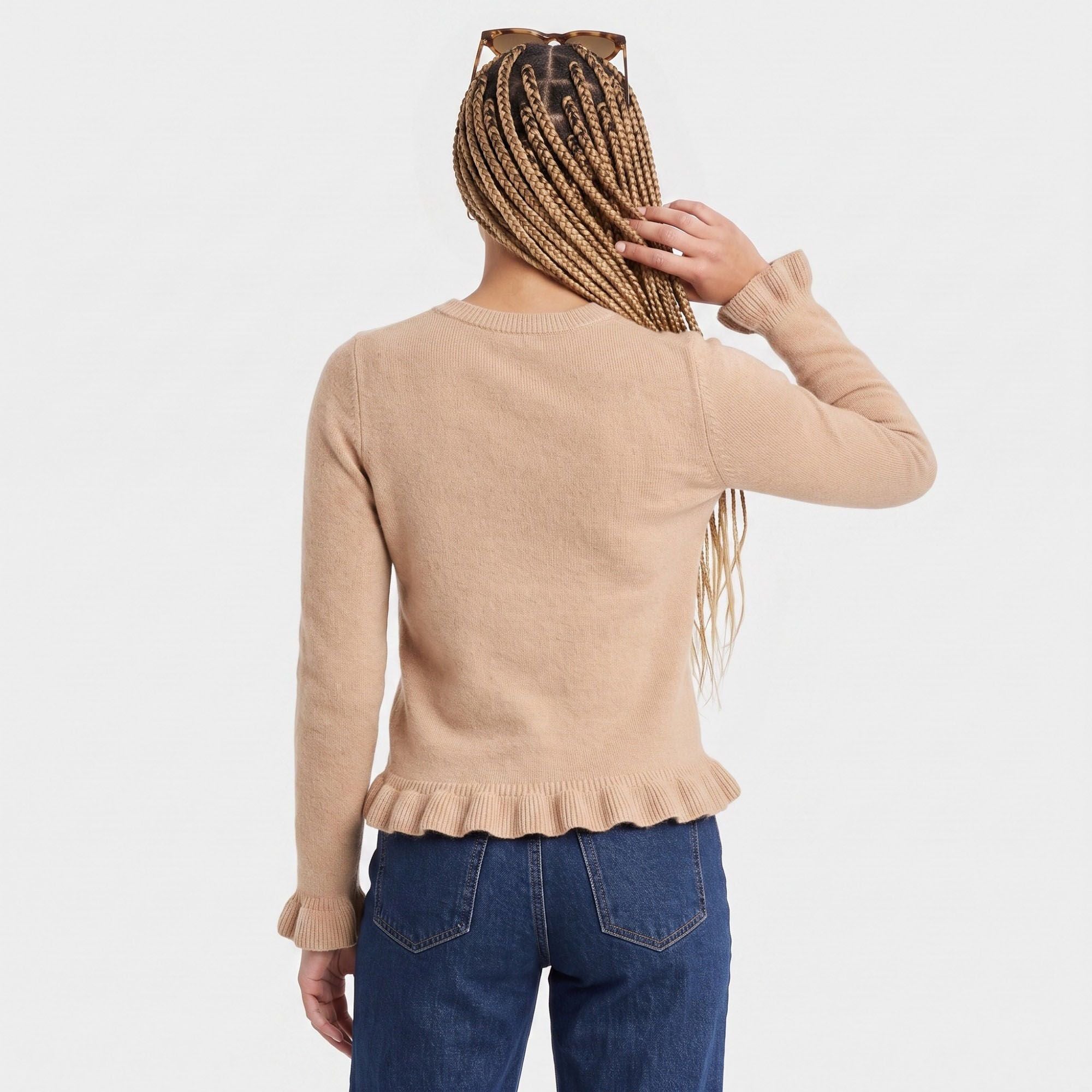 Ruffle Hem Crew Neck Long Sleeve Knit Sweater