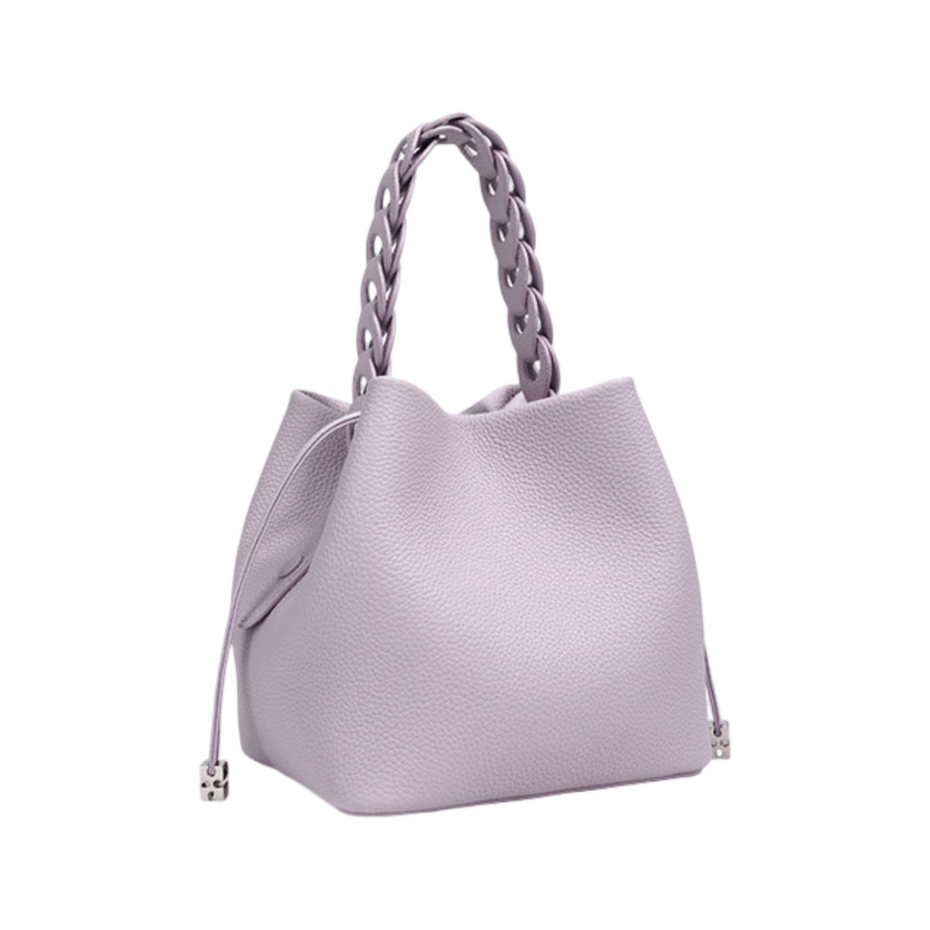 Leather Drawstring Bucket Handbag with Braided Top Handle and Adjustable Crossbody Strap