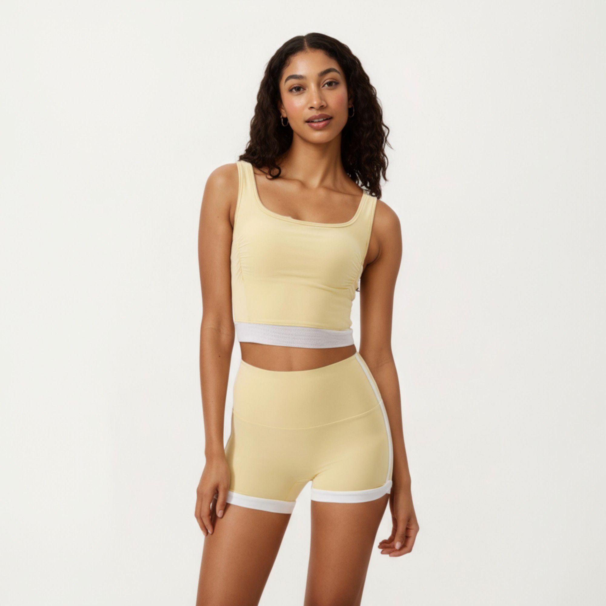 Anna-Kaci Active Women's Square Neck Cropped Active Tank Top with Contrast Elastic Hem