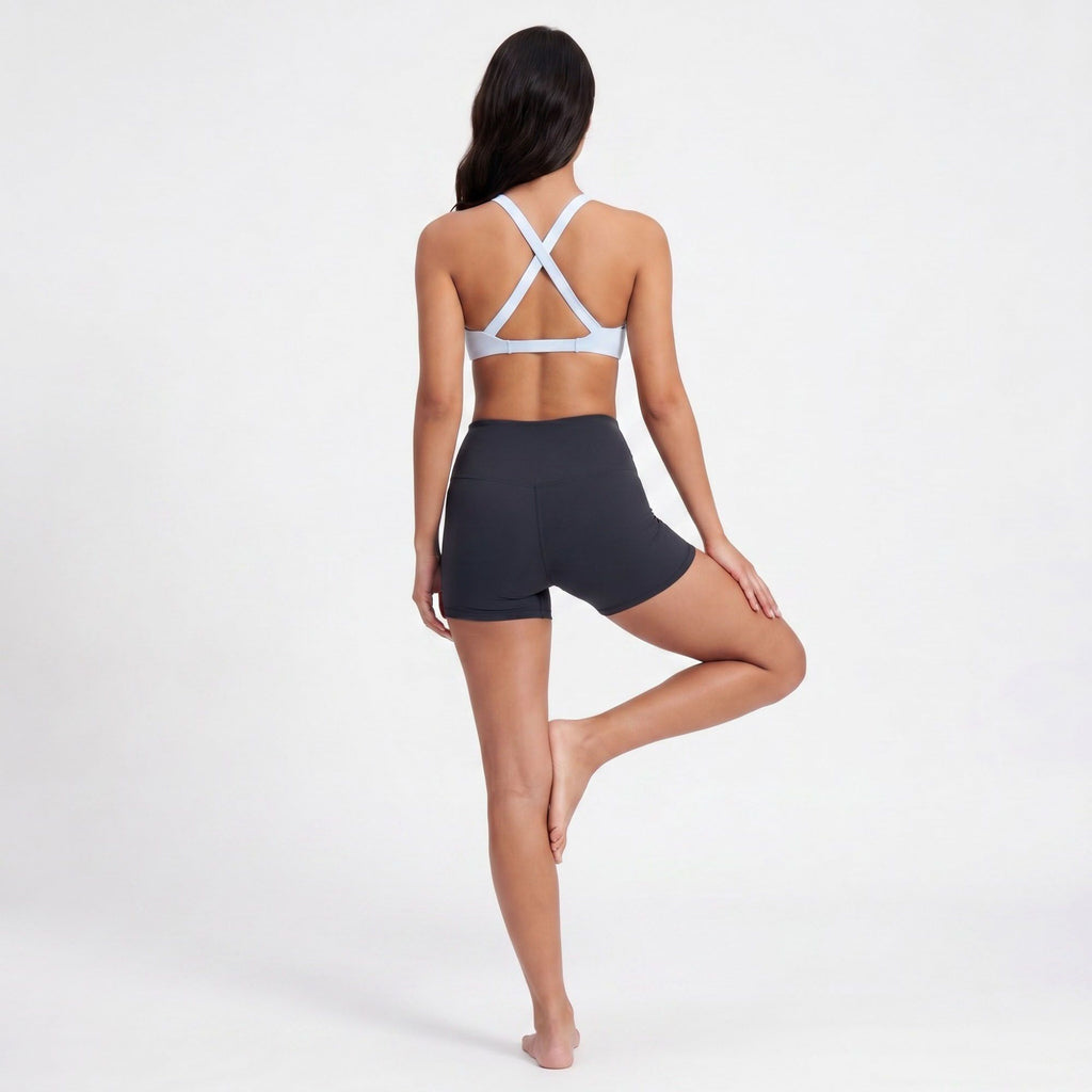 Padded V Neck Sports Bra Tank Top Wide Strap Workout Yoga Crop Top