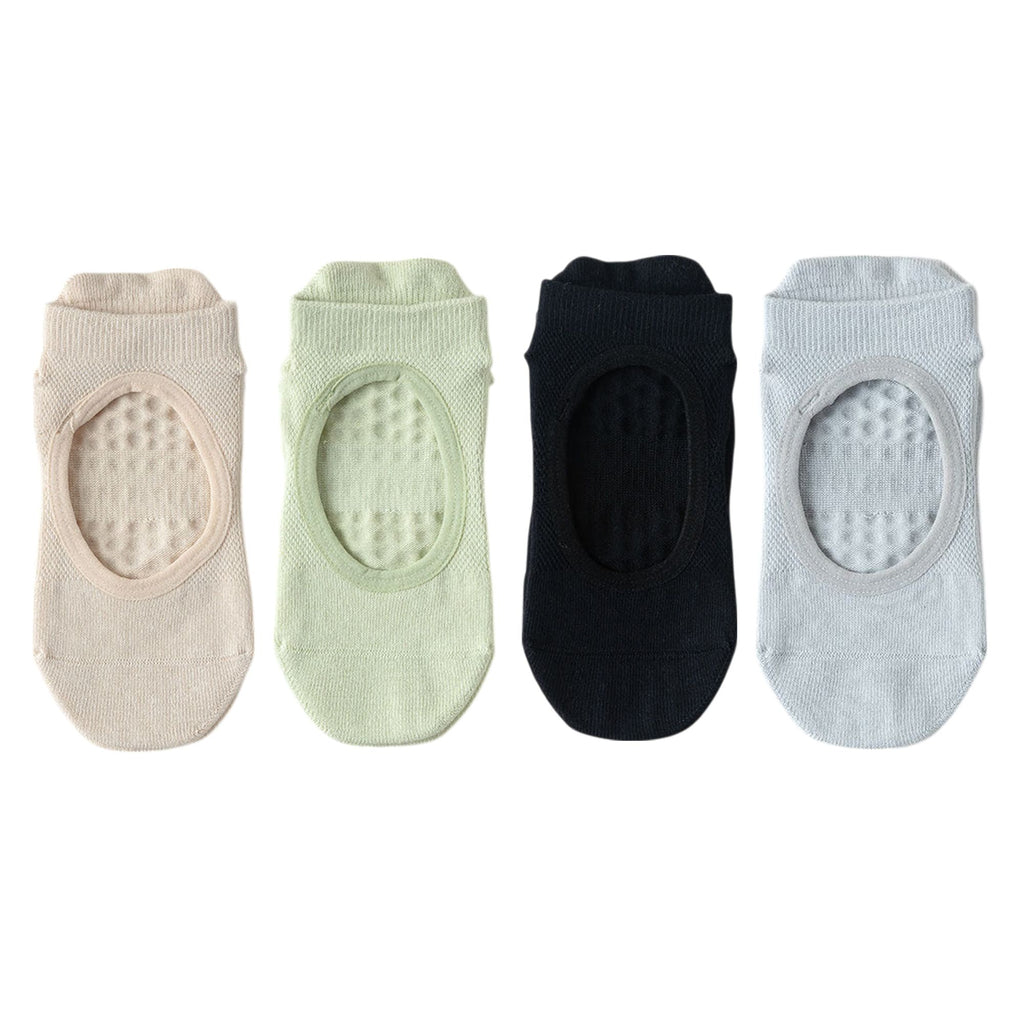 Anna-Kaci 4 Pairs Women's Non-Slip Yoga Socks Soft Cotton Grip Sole Low-Cut Design with Arch Ventilation for Pilates Barre