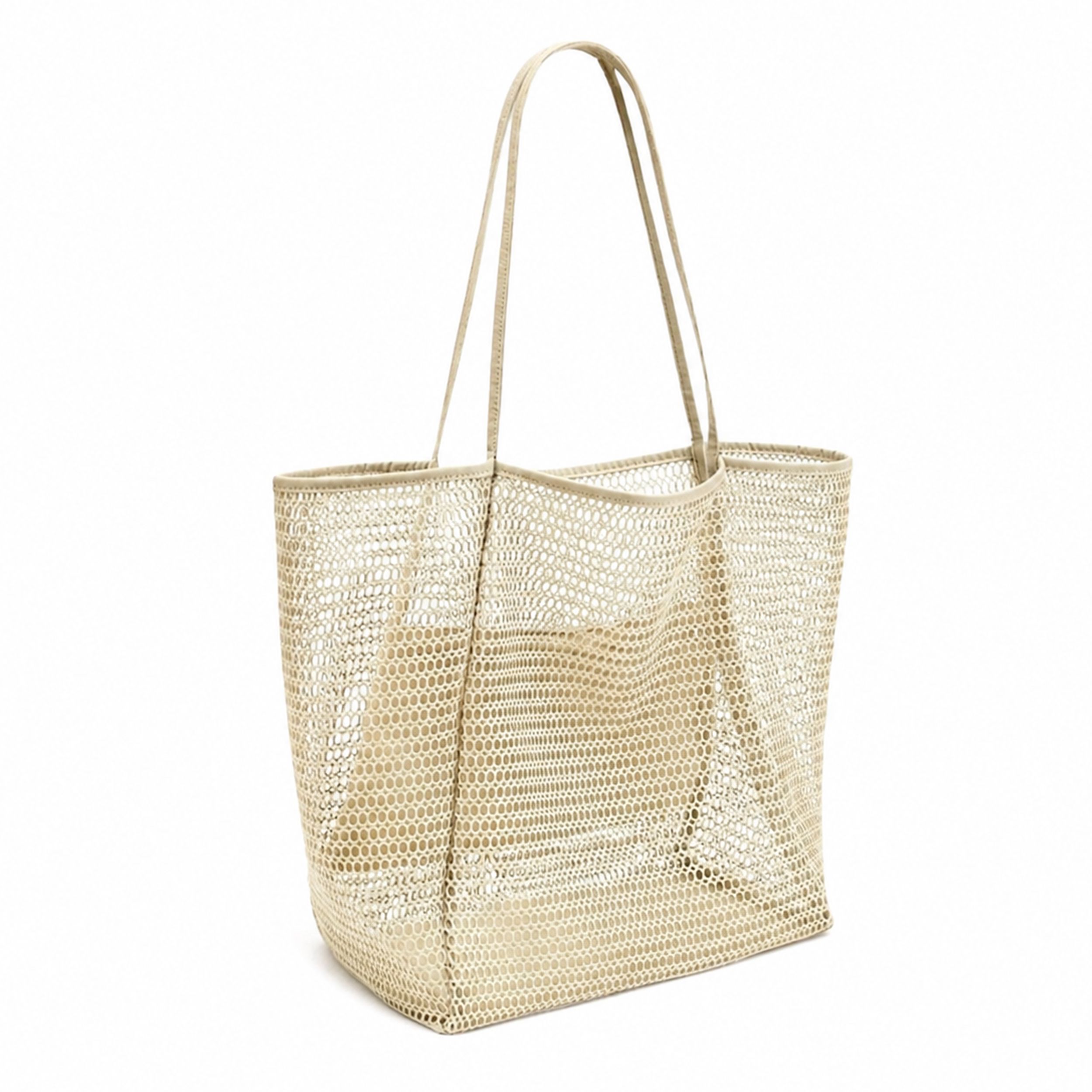 Mesh Tote Bag Large Capacity Lightweight Polyester Shoulder Handbag with Inner Pouch