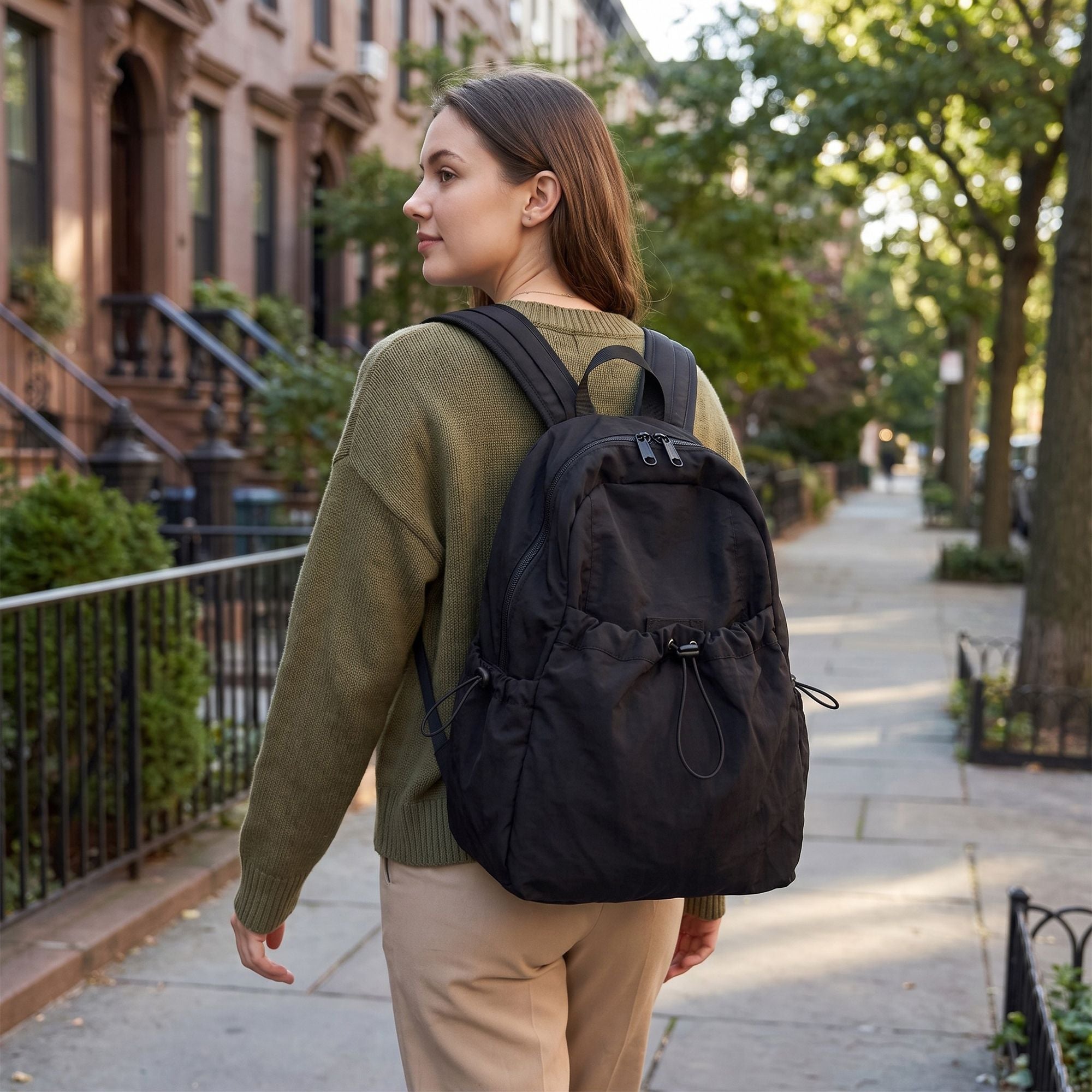 Lightweight Drawstring Backpack with Front Pocket Side Pockets and Adjustable Shoulder Straps