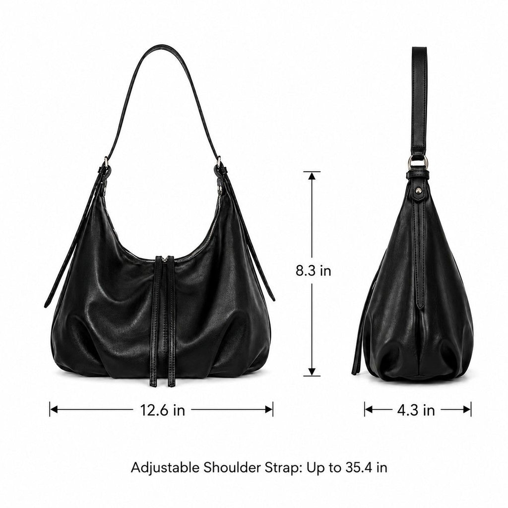 Slouchy Faux Leather Hobo Shoulder Bag with Adjustable Strap and Zip Closure