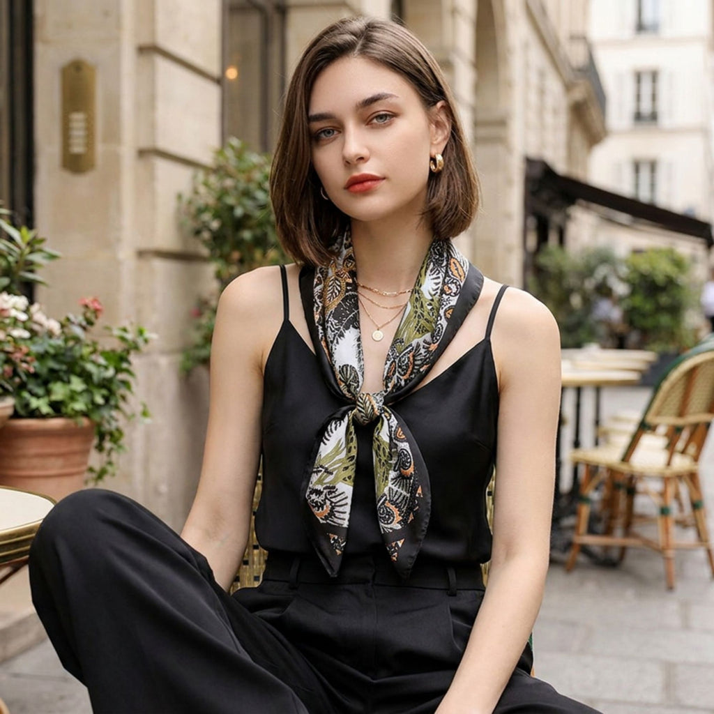 Botanical Print Satin Feel Square Scarf Elegant Lightweight Fashion Neck Hair Scarf 35.5¡Á35.5 Inches