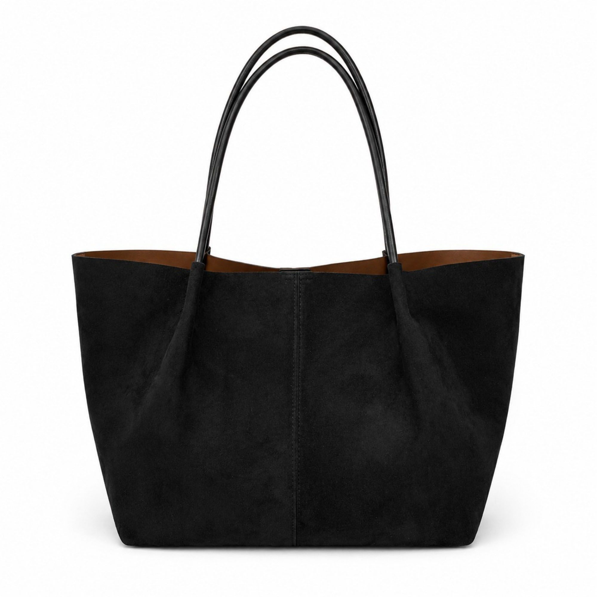 Large Suede-Like Shoulder Tote Bag with Long Handles