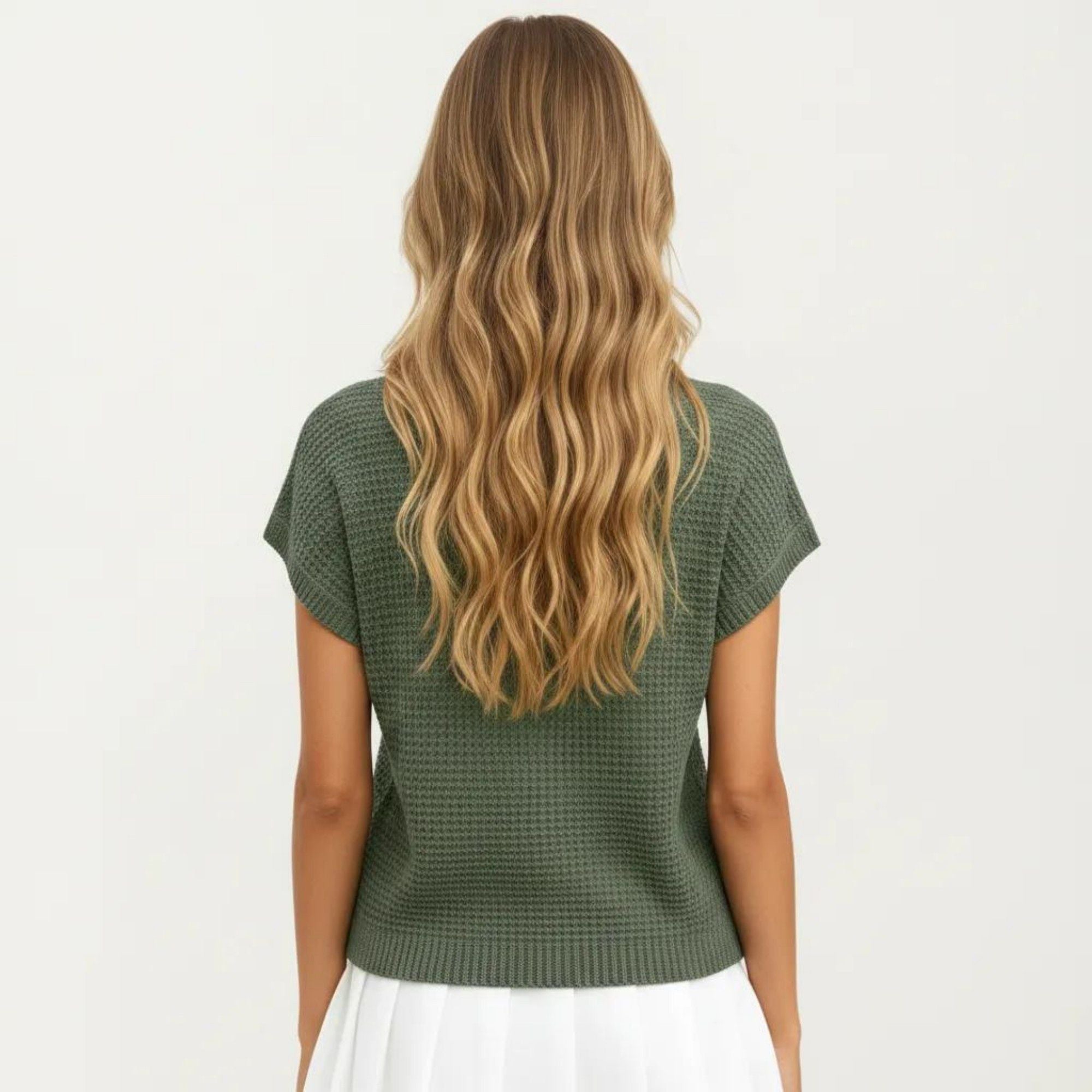 Anna-Kaci Women's Short Sleeve Textured Knit Top with Crew Neck Ribbed Trim and Relaxed Fit