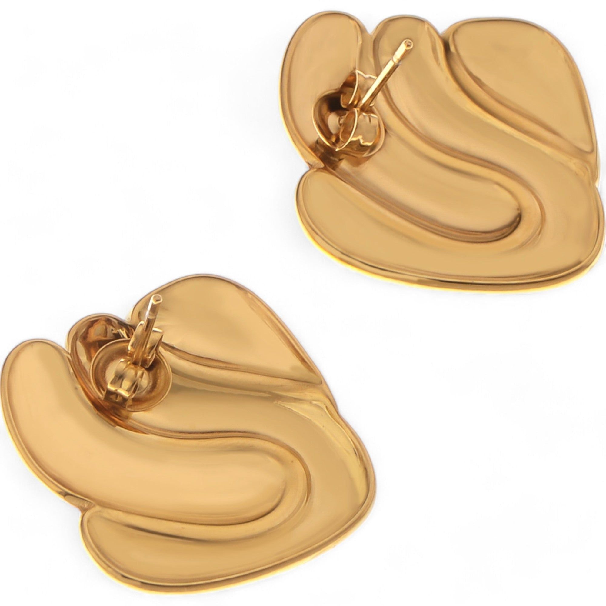 Women's Gold Tone Sculptural Swirl Stud Fashion Earrings Bold Modern Chic Design