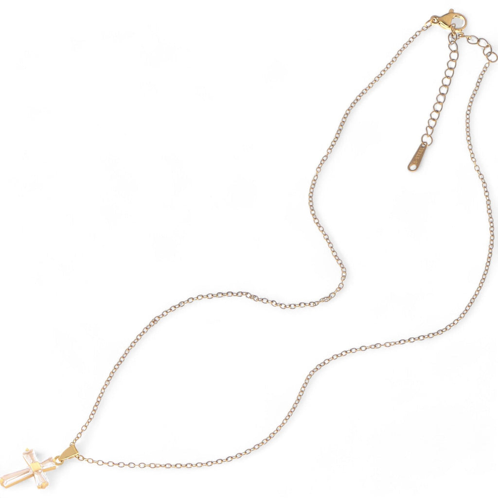 Women's Gold Tone Cross Pendant Fashion Necklace with Crystal Accents and Chain