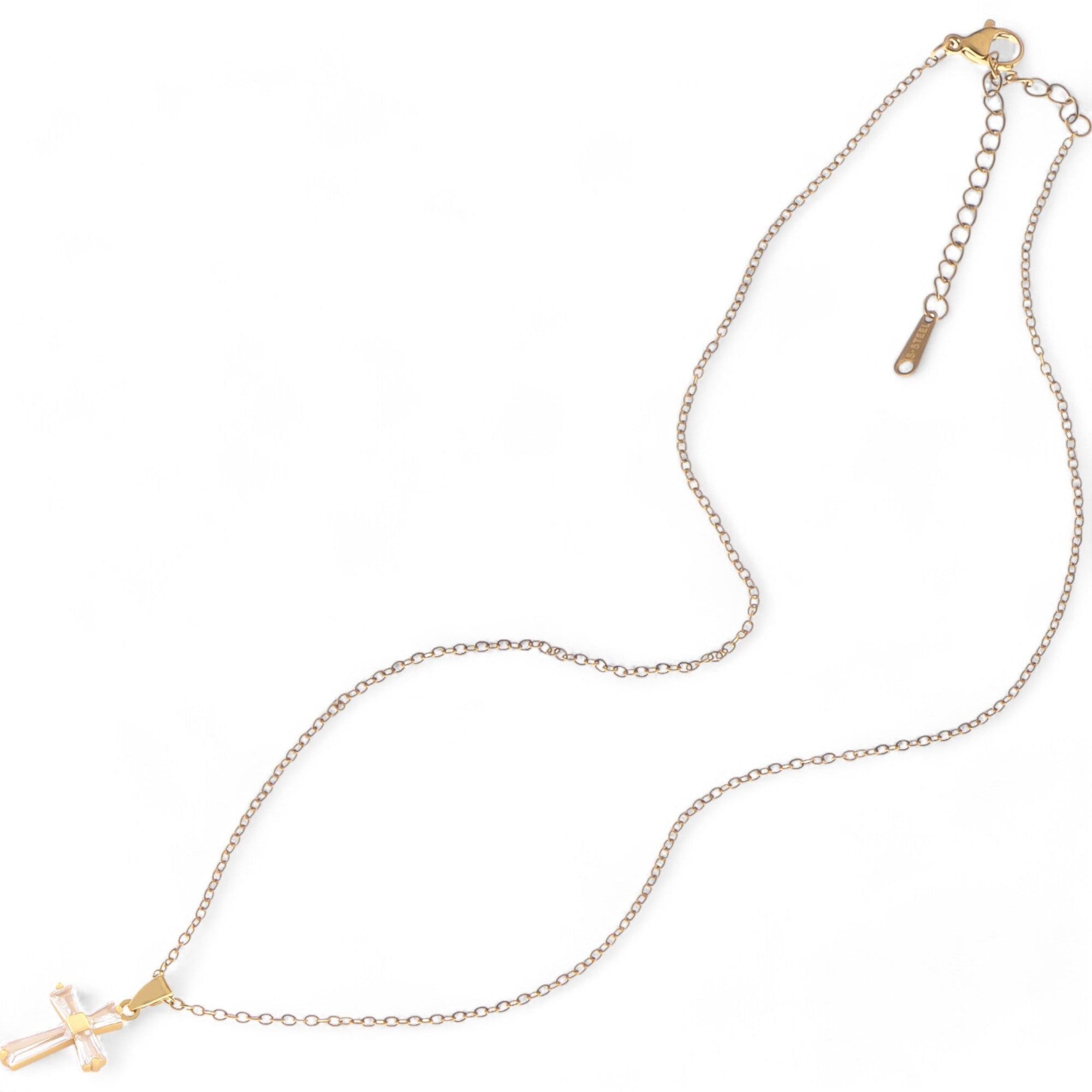 Women's Gold Tone Cross Pendant Fashion Necklace with Crystal Accents and Chain