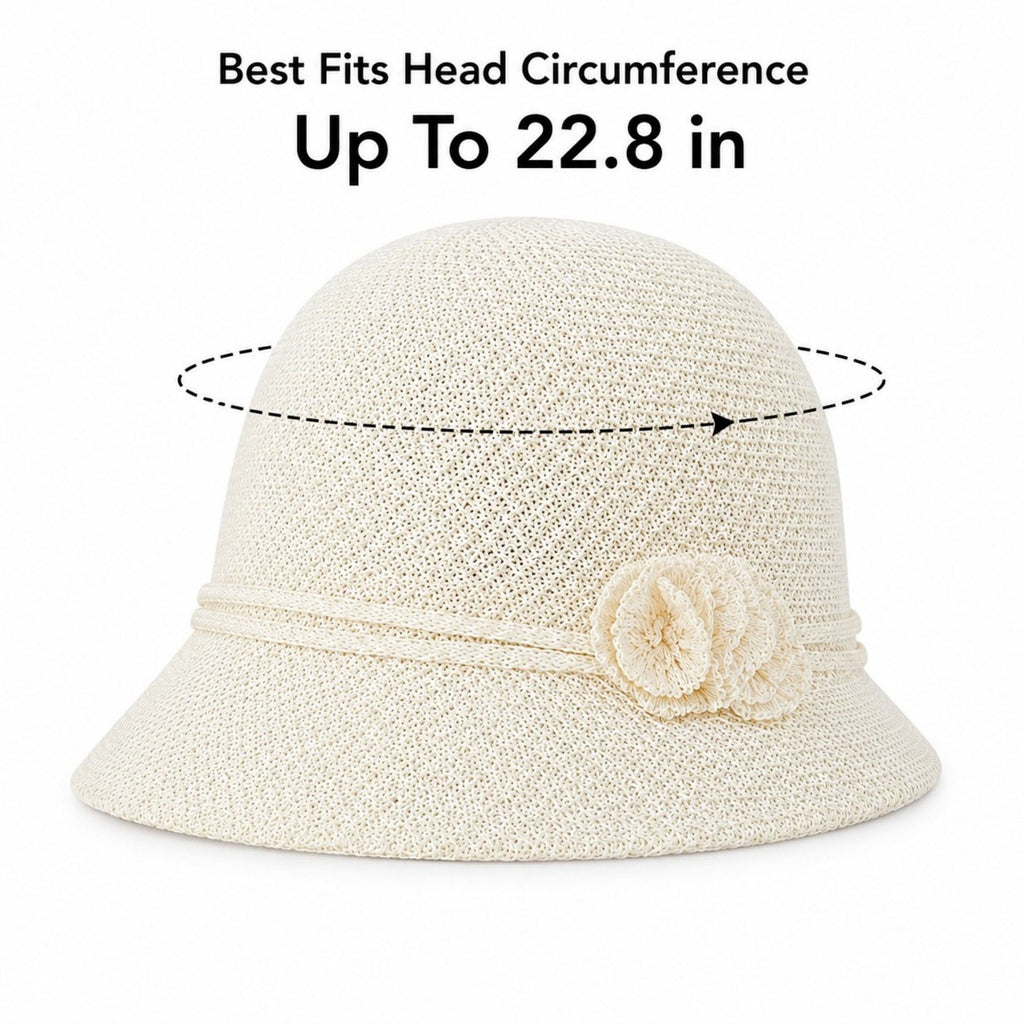 Woven Cloche Sun Hat with Floral Accent and Short Brim