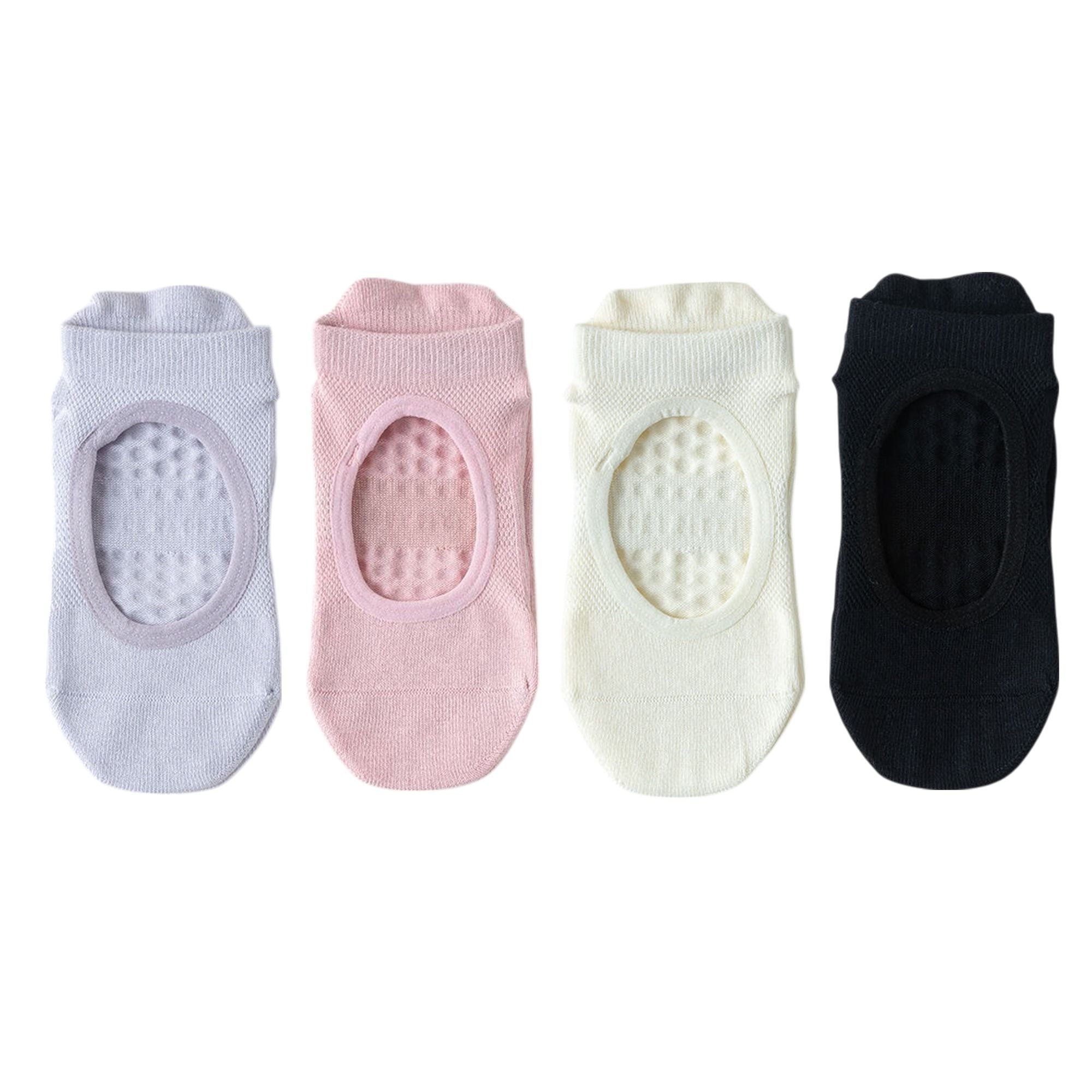 Anna-Kaci 4 Pairs Women's Non-Slip Yoga Socks Soft Cotton Grip Sole Low-Cut Design with Arch Ventilation for Pilates Barre