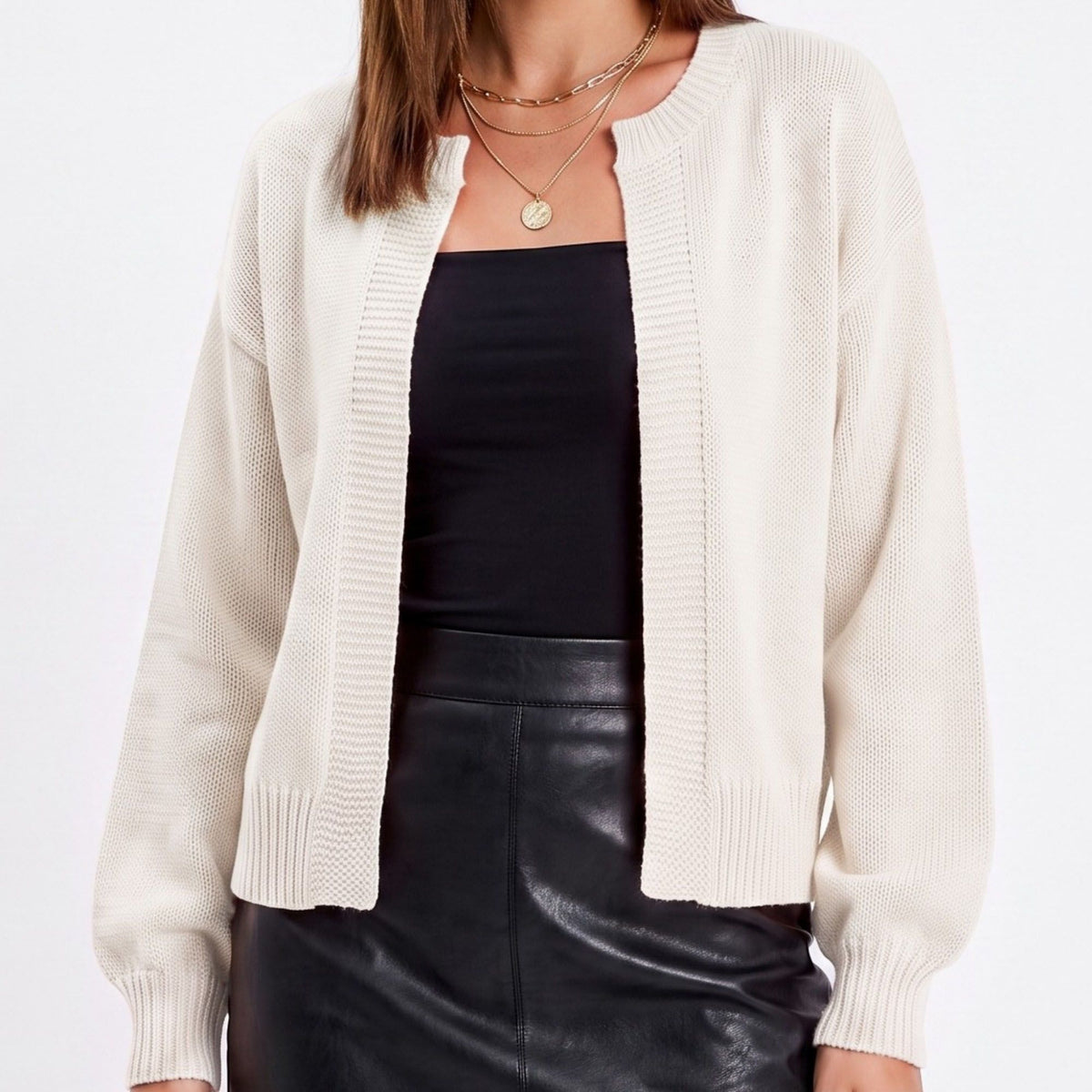 Open Front Knit Cardigan Sweater with Long Sleeves