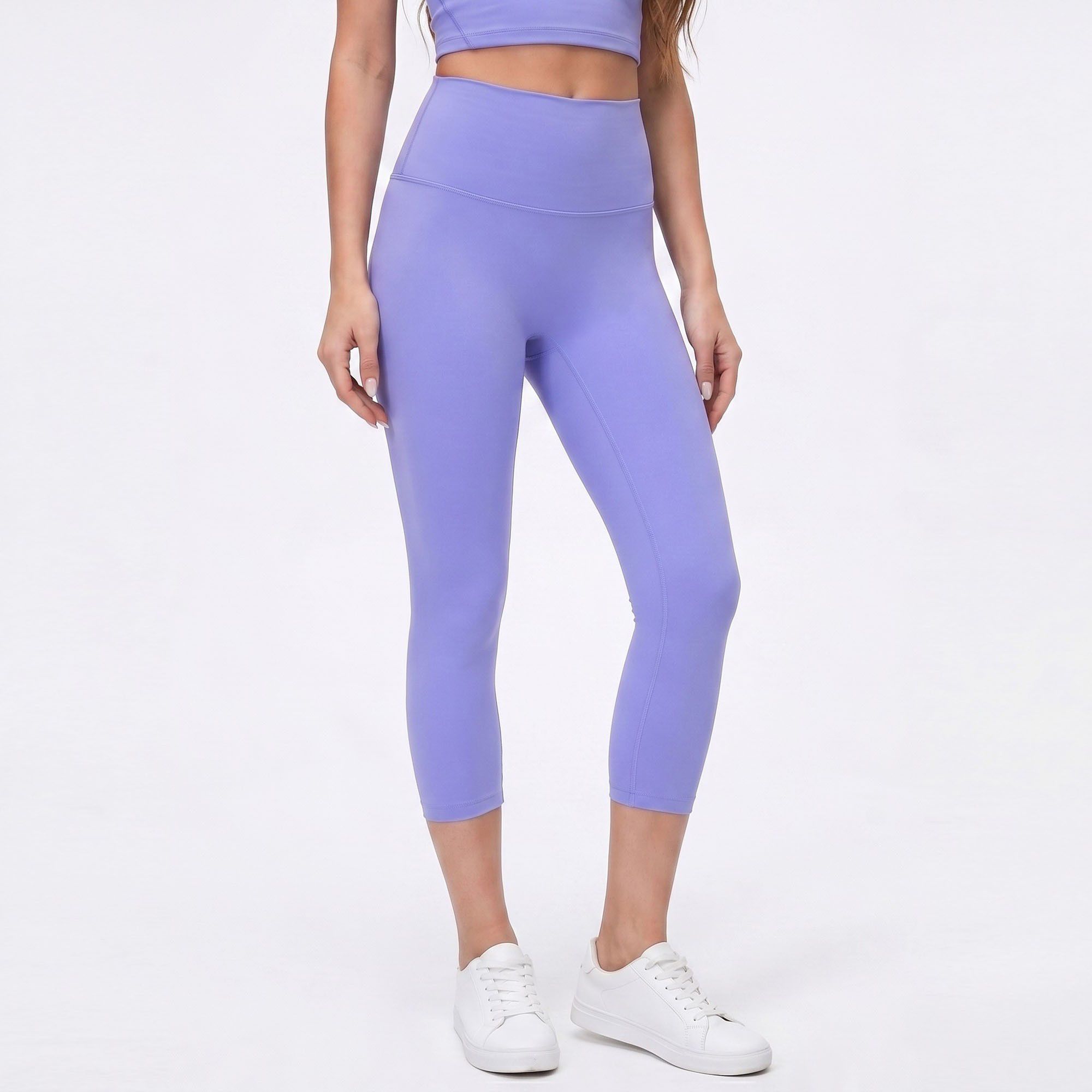 High Waist Capri Leggings with Wide Waistband Smooth Stretch Fit and Pull On Activewear Design